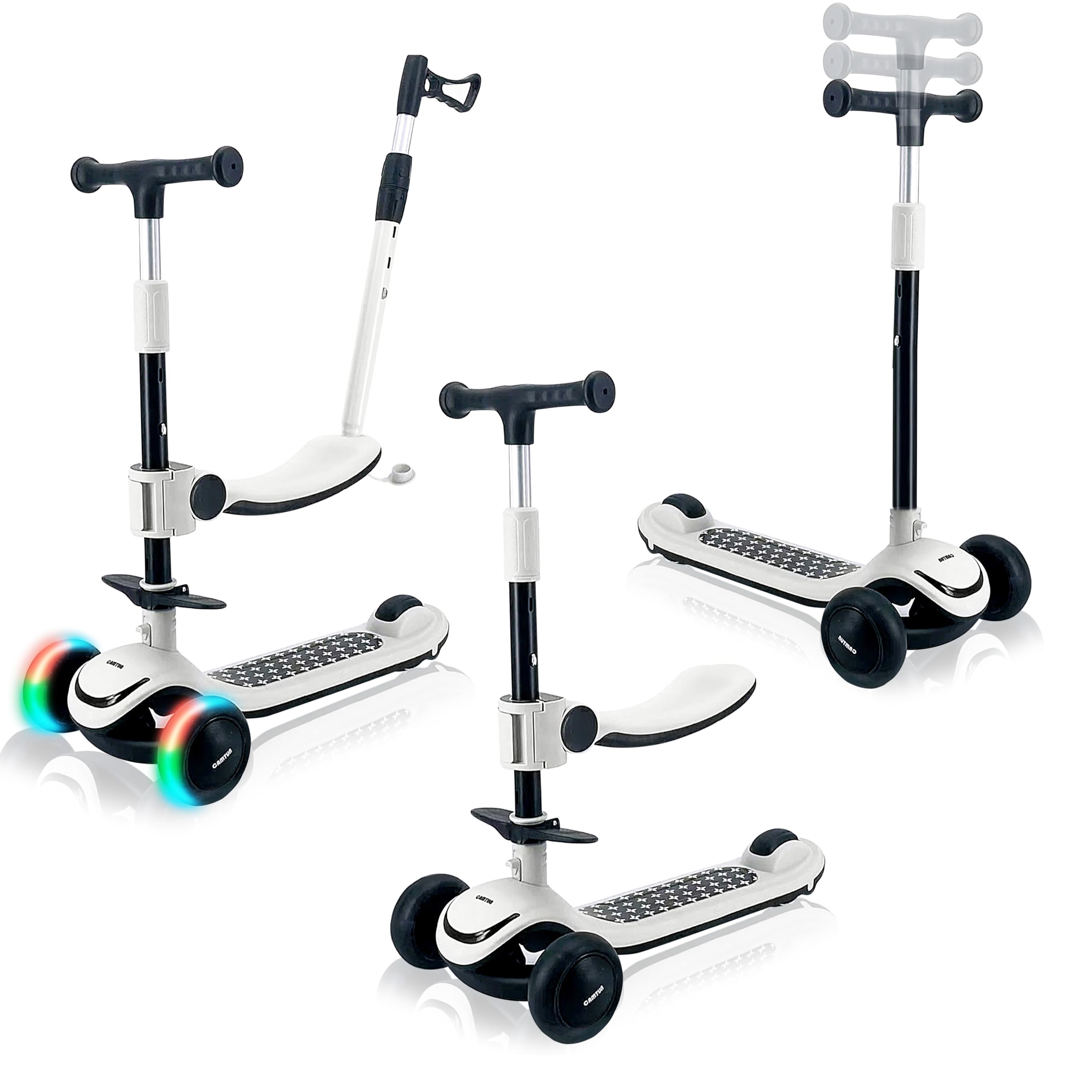 Draisienne Trottinette Enfant 3-en1 avec éclairage LED, Ajustable, Pliable, Roues en PU - Tricycle Bébé Évolutif, pour Les Enfants de 2 à 10 Ans Fille & Garçon