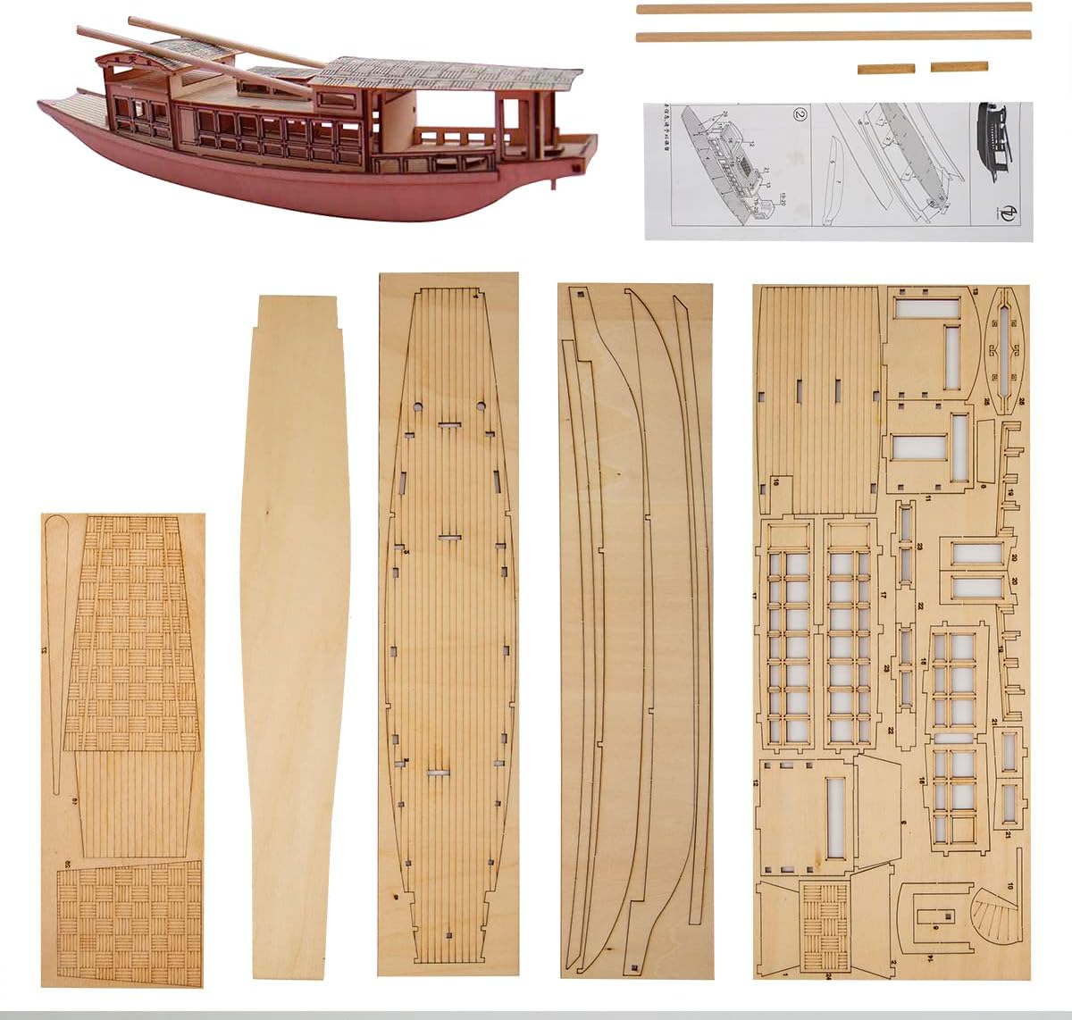 - GAWEGM Wooden Ship Model Kits - Chinese RED Boat Precise