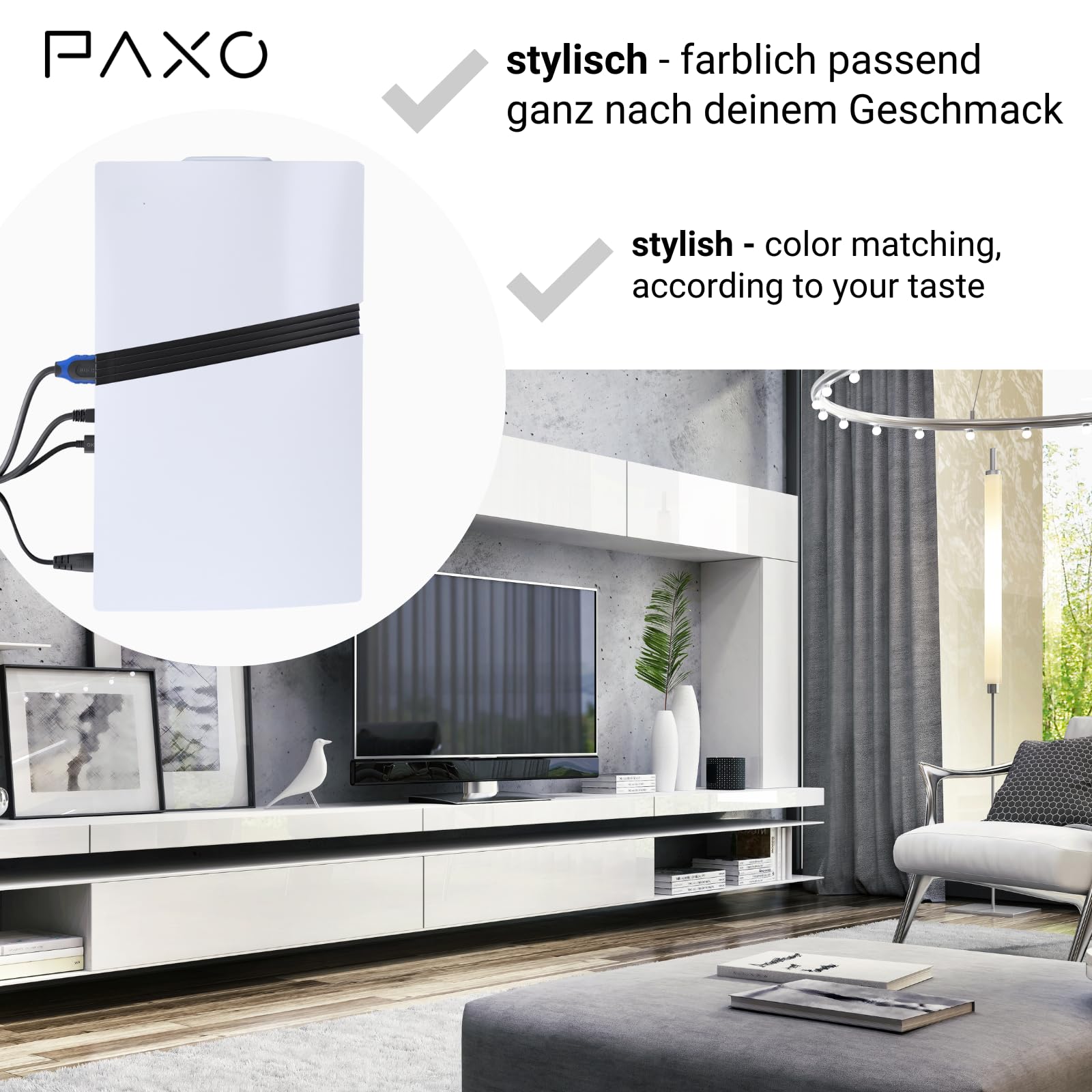 PAXO PS5-PRO Wandhalterung für Disc & Digital | Stromkabelabgang Links | Kompatibel mit Sony PlayStation 5 PRO, PS5 Zubehör, PS5-Weiß