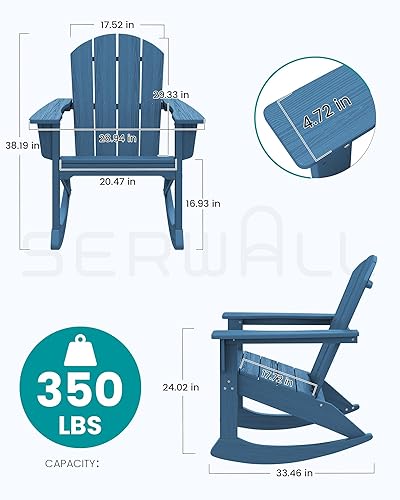 Miniatura 2 de SERWALL Modern - Juego de 2 sillas mecedoras Adirondack de polietileno de alta densidad para todo tipo de clima, para piscina, césped, jardín,