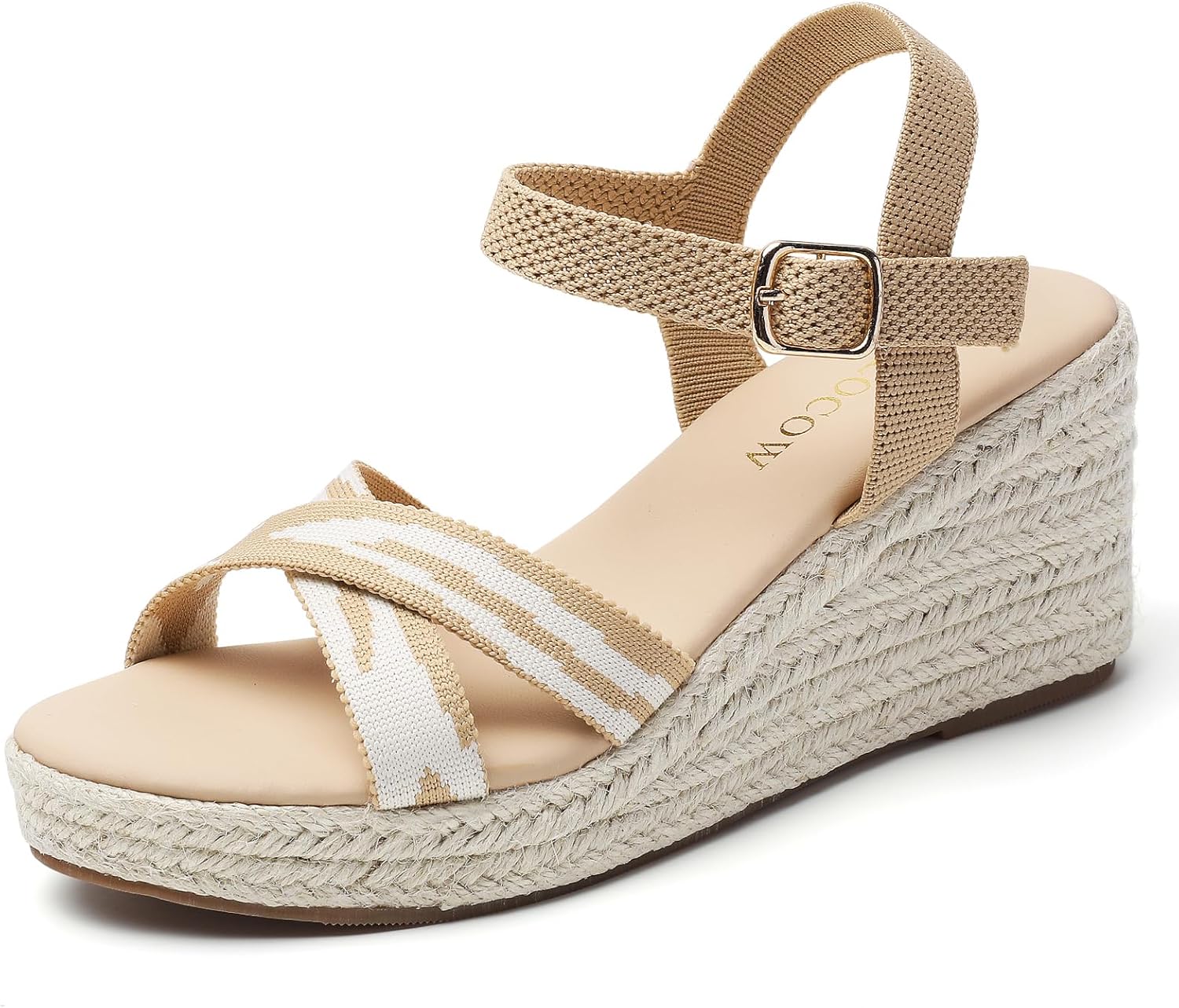 Tilocow Espadrilles Wedges for Women Knit Platform Heels Open Toe Ankle Strap Sandals Beach Casual Dress Shoes