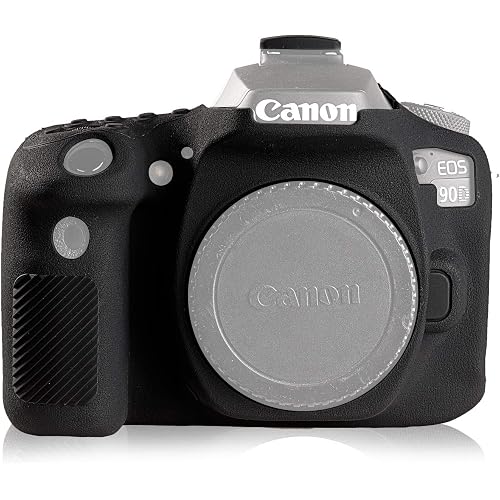Camera Case for Canon EOS 90D - Silicone Protective DSLR Skin Cover, Detachable Cage, Shockproof, Dustproof (Black)