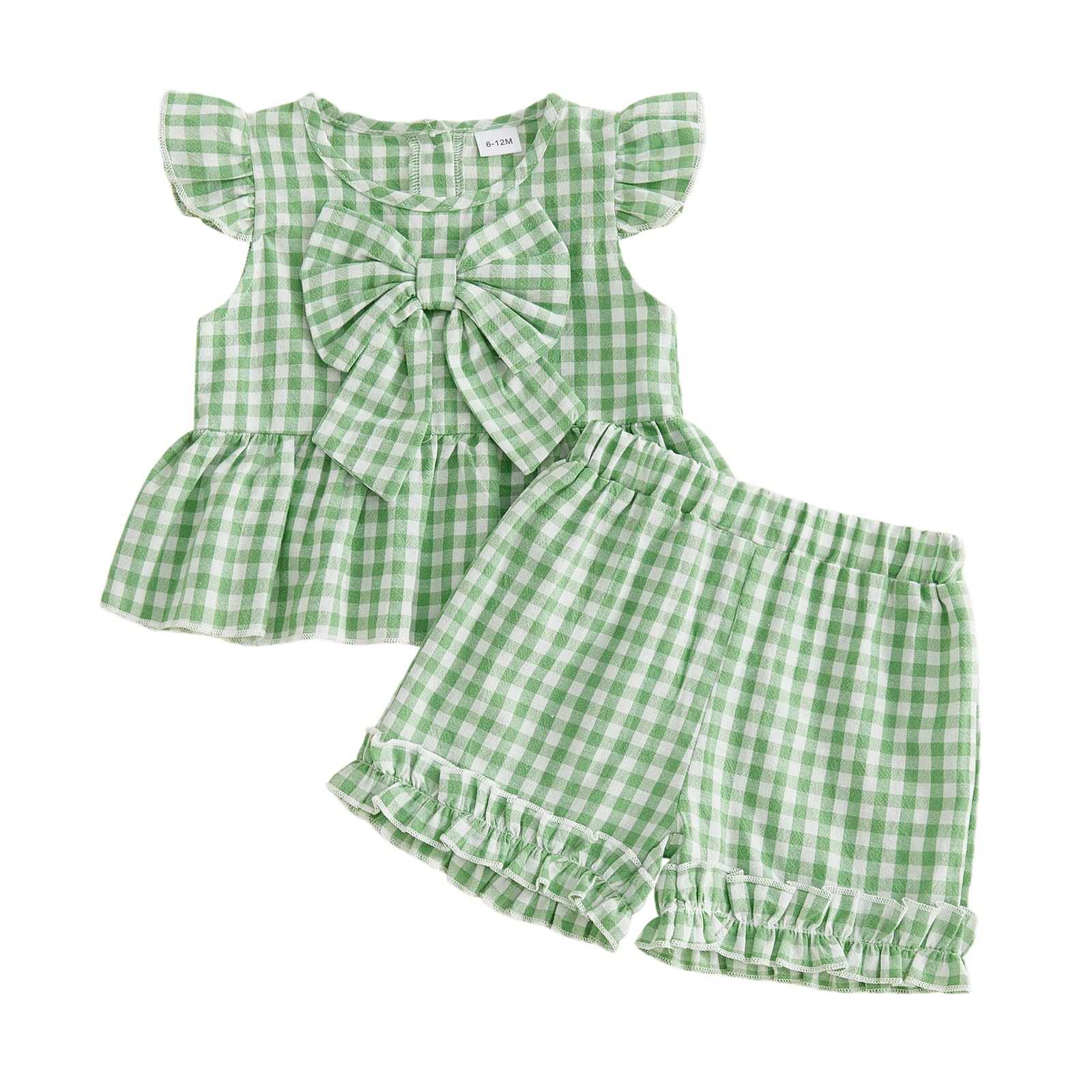 Toddler Baby Girl Summer Clothes Infant Girl Plaid Outfit Strawberry Ruffle Gingham Shirts Dress Tank Top Shorts Set — view 19