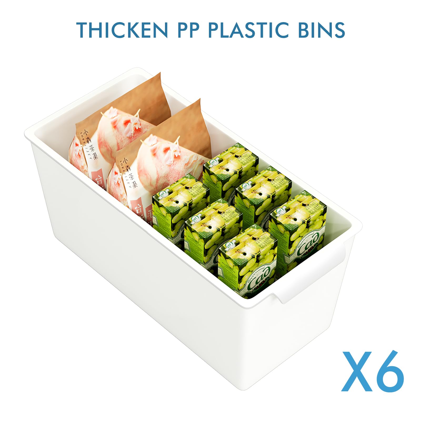 Plastikowe pojemniki do przechowywania, 6-pak z etykietami klipsowymi i markerem kredowym, konstrukcja przedniego uchwytu, 28 x 12,5 cm, organizacja spiżarni i przechowywanie otwarte kosze na półki,