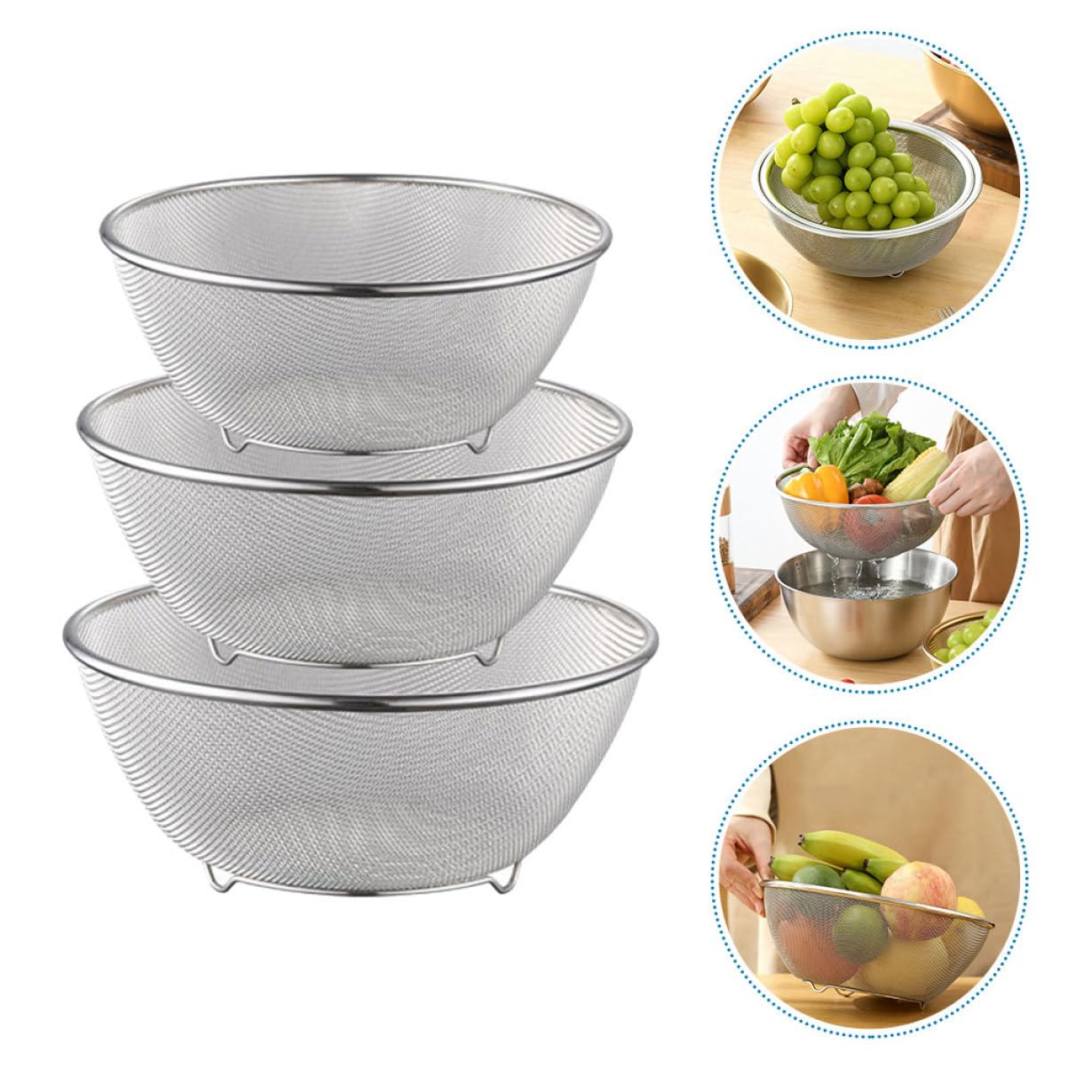 Cabilock 1 Juego Coladores Inoxidable con Fina Escurridor Multifuncional para Lavado de Arroz y Verduras Cocina