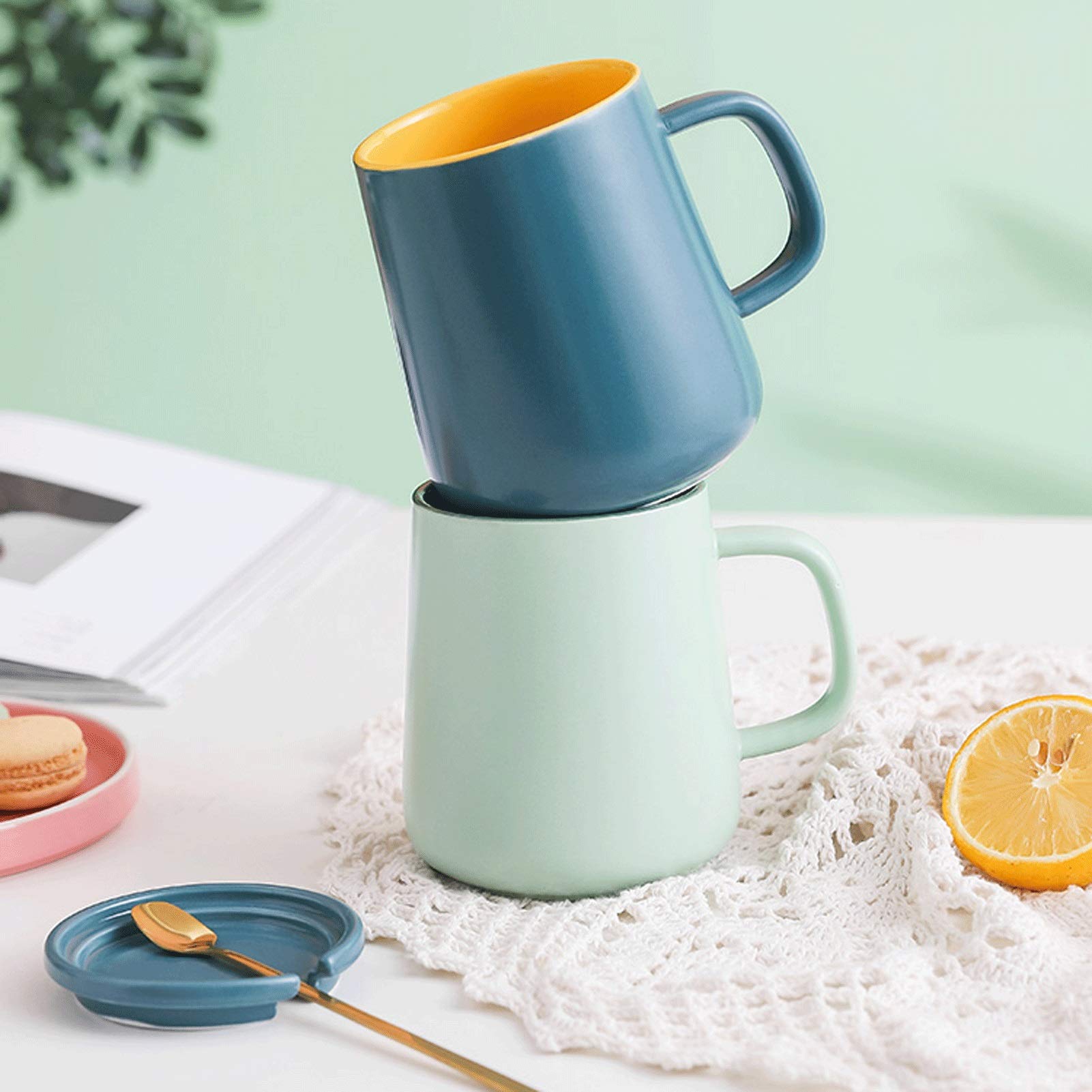 Becher Becher mit großem Fassungsvermögen Personalisierte Kontrastfarbe Kaffeetasse Wohnzimmer Teetasse Set Keramikbecher 500 ml, Geeignet für Milch, heiße und kalte Getränke, Kaffee Kaffeetasse