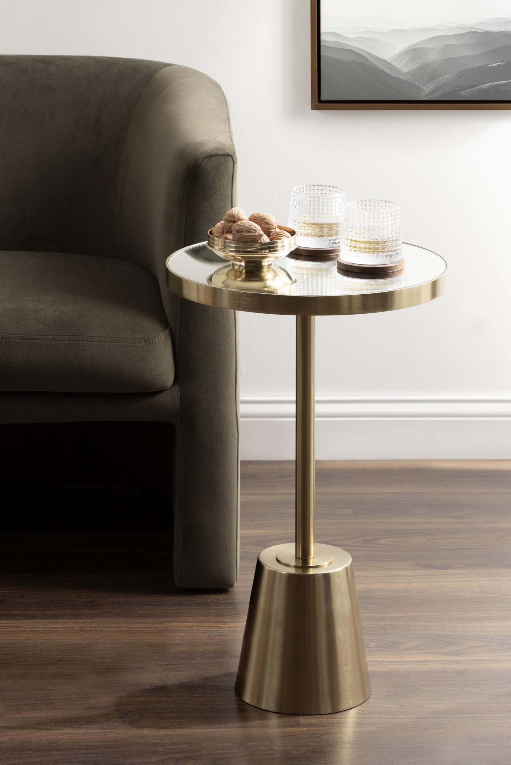 Kate and Laurel Tira Elegant Round Mirrored Side Table, 14 x 14 x 24, Gold, Modern Glam Circle End Table for Use as Bedroom Nightstand or Living Room Plant Stand Table
