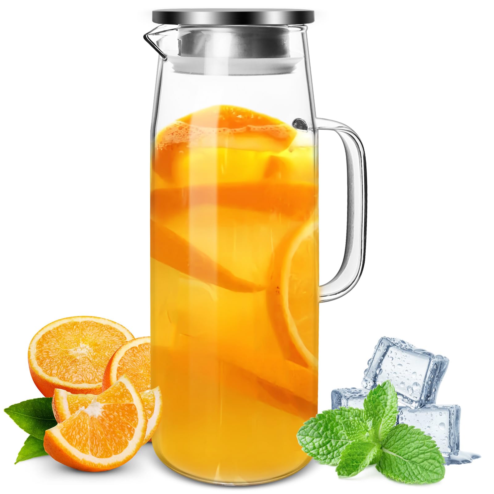 Glass Pitcher, Yeelua 1.5L Large Capacity Kettle, Pitcher Carafe for Iced Tea, Hot Cold Water Jug, Beverage Carafe, 53oz