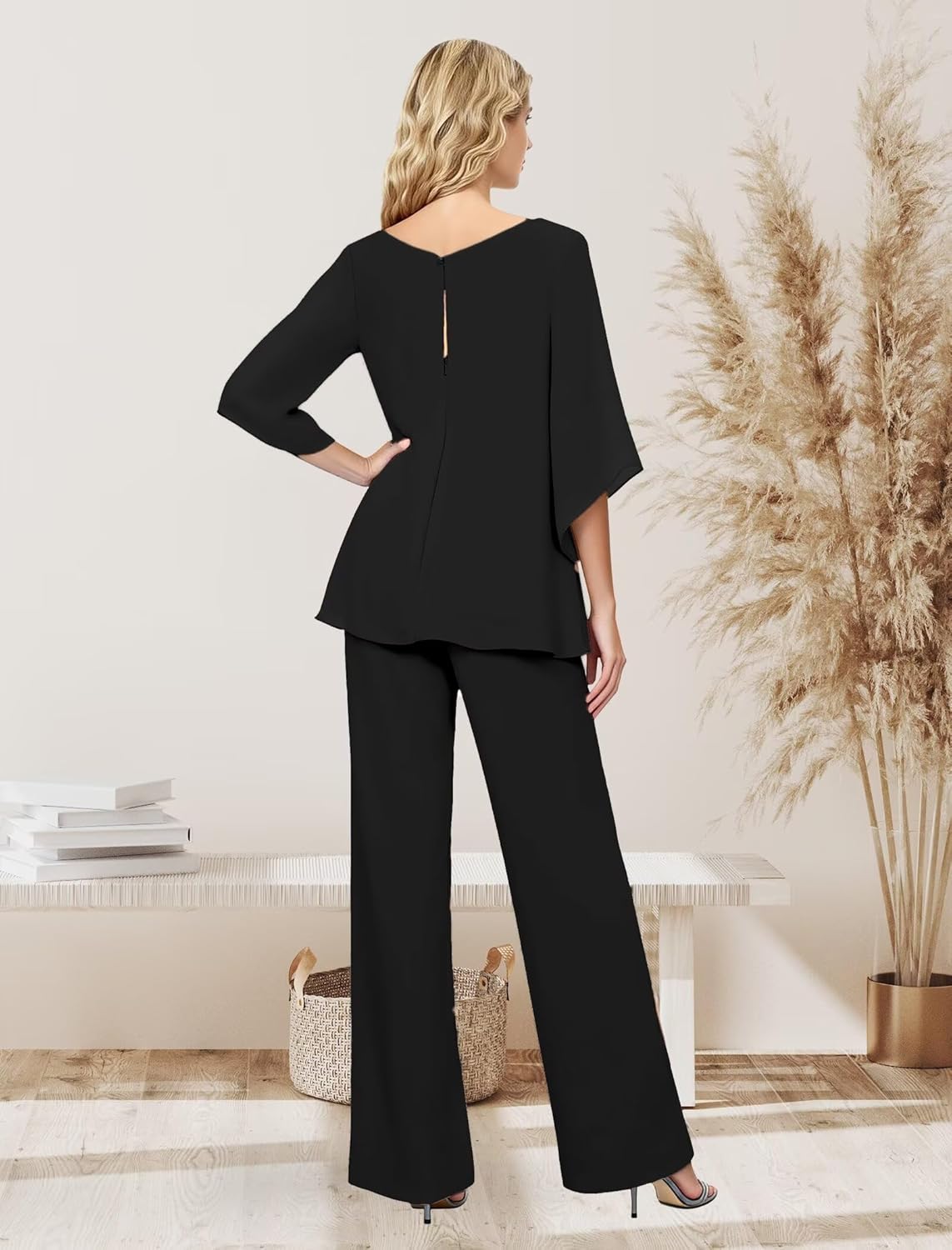 2 Pieces Mother of The Bride Pant Suits with Short Sleeves Chiffon Formal Grandmother Pantsuit Outfits for Wedding - Image 3