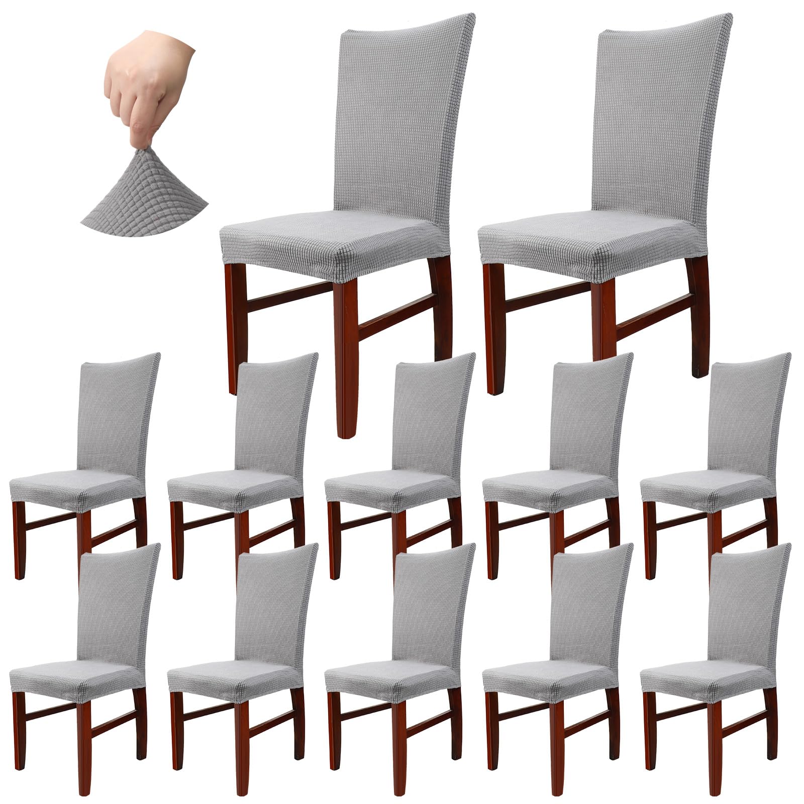 Qunclay 12 Pcs Grey Dining Chair Covers Bulk Stretch Jacquard Parson