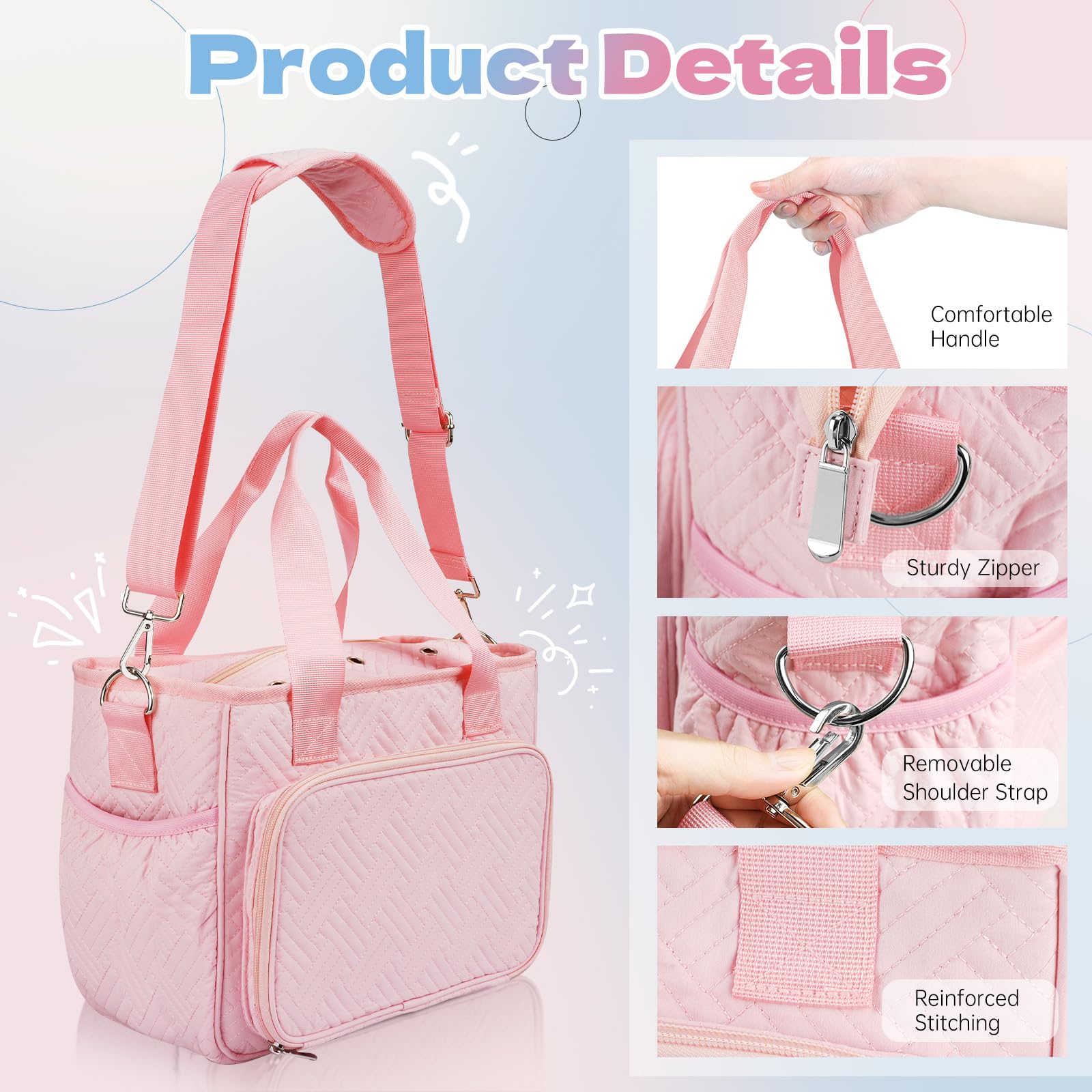 Dadanism Häkel Basteltasche, Strick Tasche, Garn Aufbewahrung Nähtaschen mit Griff & Schultergurt, Garn Aufbewahrung Organizer für Häkeln Stricker Häkelnadeln Stricknadeln Set Nähzubehör, Rosa