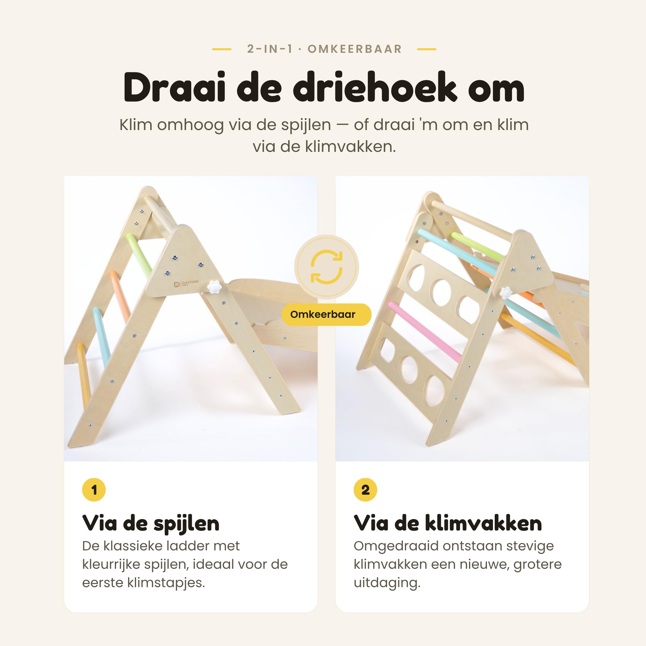 Kids Klettergerüst 6-in-1 Holz Pastellfarben | Pikler Kletterdreieck, Kletterbogen, Rutsche & Kissen | Zusammenklappbar | Montessori Spielzeug 1-5 Jahre