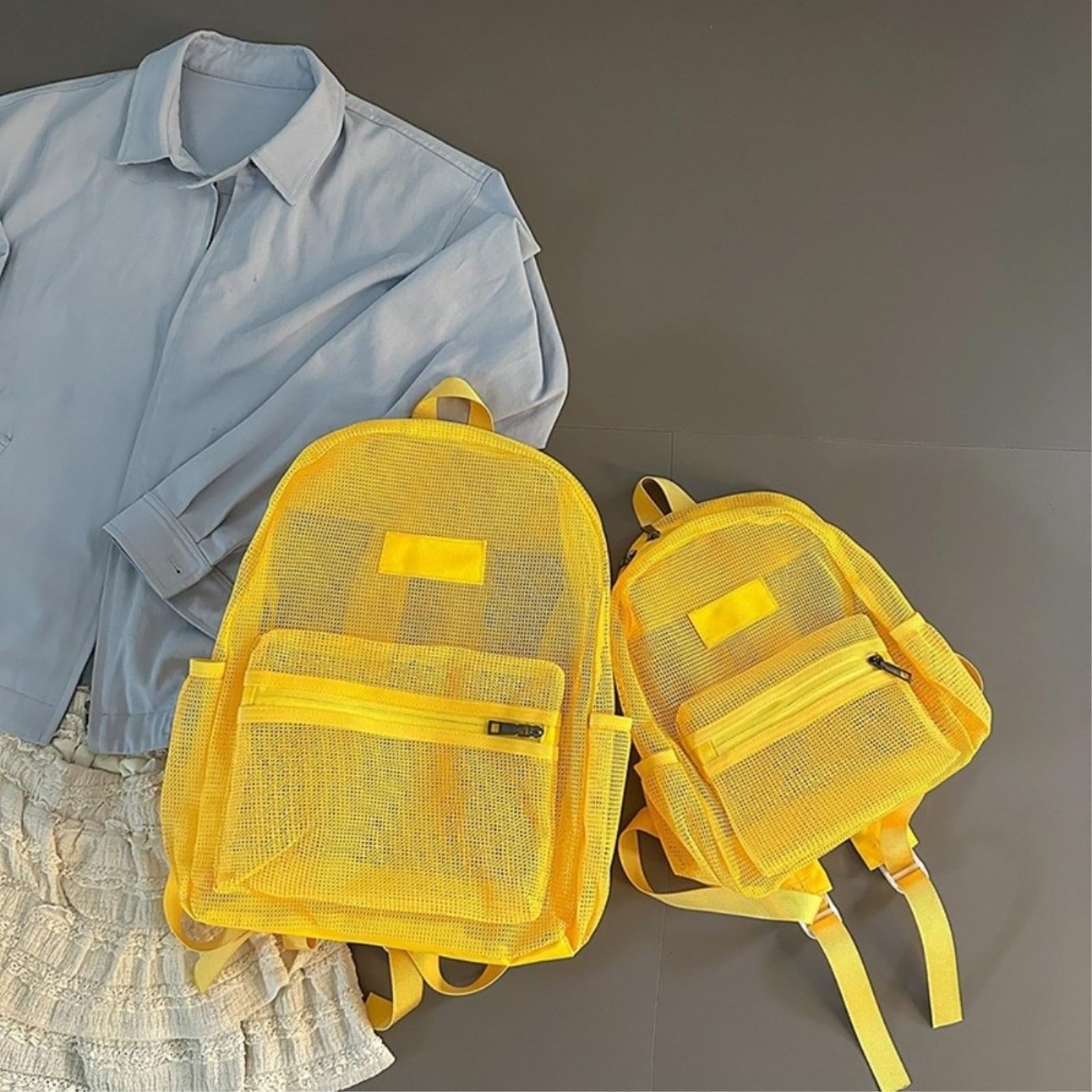 Mochila De Malla Transpirable Plegable Ligero Bolso Libros Transparente Capacidad Escolar Bolsillo Múltiple