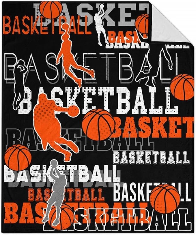 Mercuryelf Basketball Throw Blanket - Soft, Fuzzy & Warm - 50x60 Inches Flannel Blankets for Living Room, Sofa - Black Sports Throws Gift for Teens