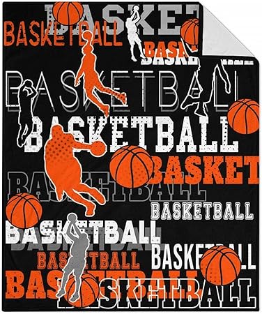 Mercuryelf Basketball Throw Blanket - Soft, Fuzzy & Warm - 50x60 Inches Flannel Blankets for Living Room, Sofa - Black Sports Throws Gift for Teens