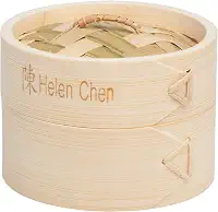 Helen's Asian Kitchen Vaporizador de alimentos Dim Sum com tampa, 10 cm, bambu natural