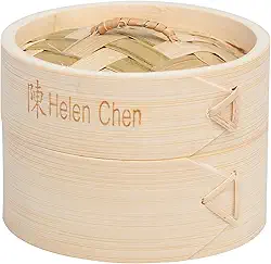 Helen's Asian Kitchen Vaporizador de alimentos Dim Sum com tampa, 10 cm, bambu natural