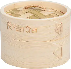 Helen's Asian Kitchen Vaporizador de alimentos Dim Sum com tampa, 10 cm, bambu natural