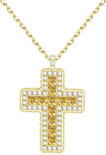 Turandoss Cross Necklace for Women, November Yellow Citrine 