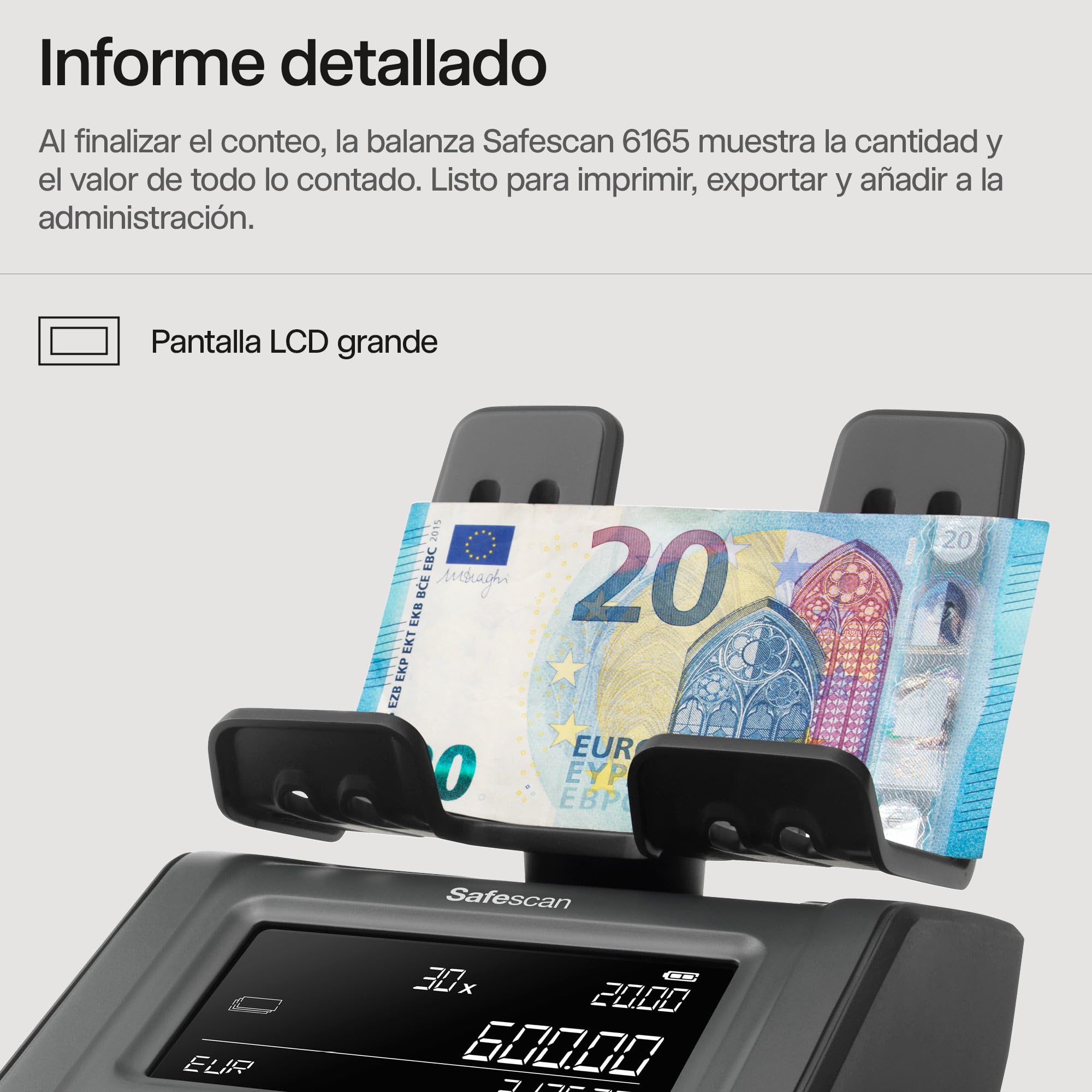 Safescan 6165 Máquina para contar dinero cuenta valor de monedas y billetes - Contadora de monedas con reconocimiento automático de rollos - Balanza para conteo rápido y ágil del cajón portamonedas