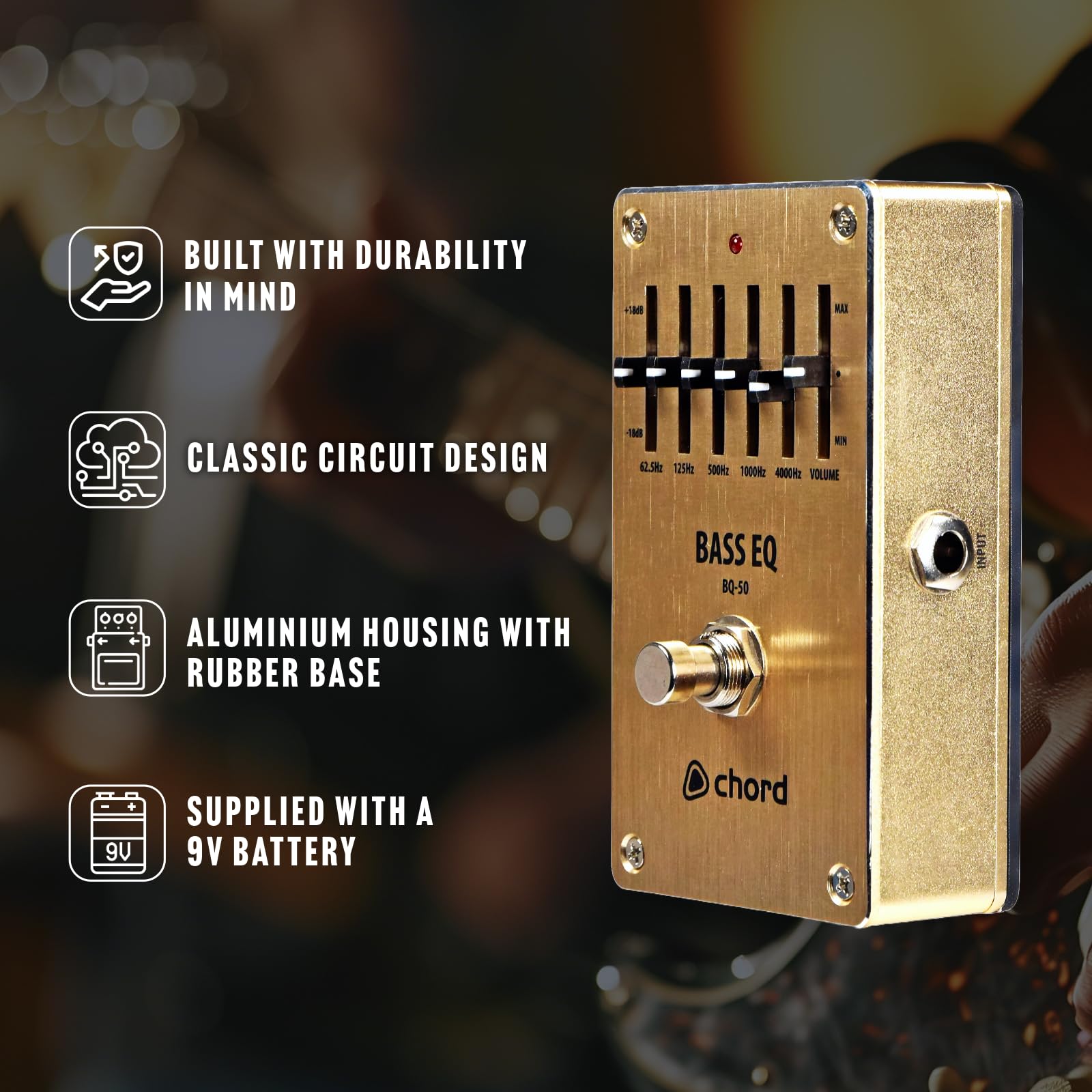 Chord | efektów gitarowych | BQ-50 5-pasmowy basowy EQ: precyzyjne kształtowanie tonów dla gitarzystów basowych z regulowanymi suwakami częstotliwości i trwałą konstrukcją