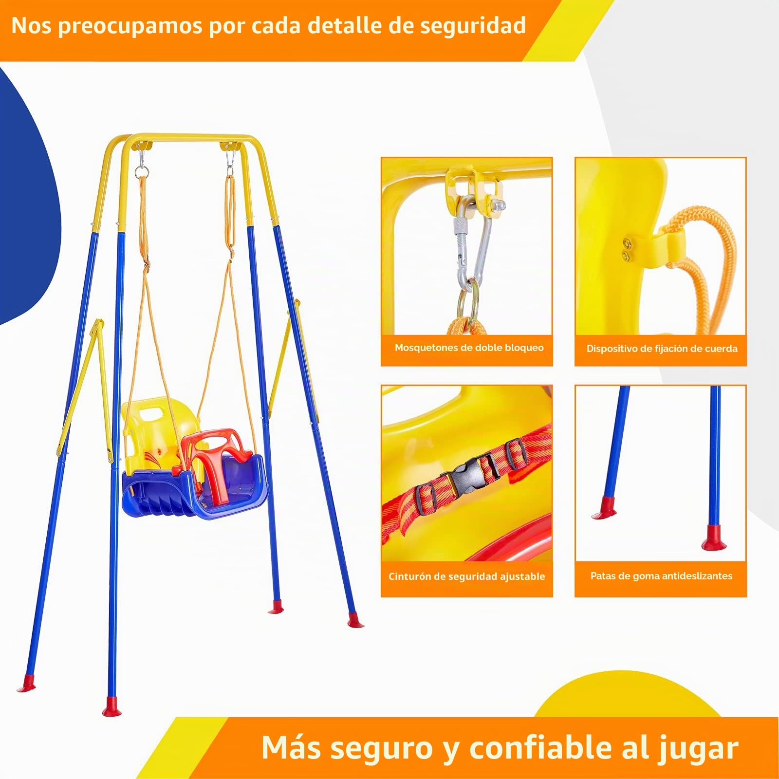 FUNLIO Columpio para Infantil con 4 Sacos de Arena, Columpio para Niño/Bebe Muy Resistente en Parque de Jardin/Exterior/Interior, Soporte de Metal Plegable e Instrucciones, Fácil de Montar y Guardar