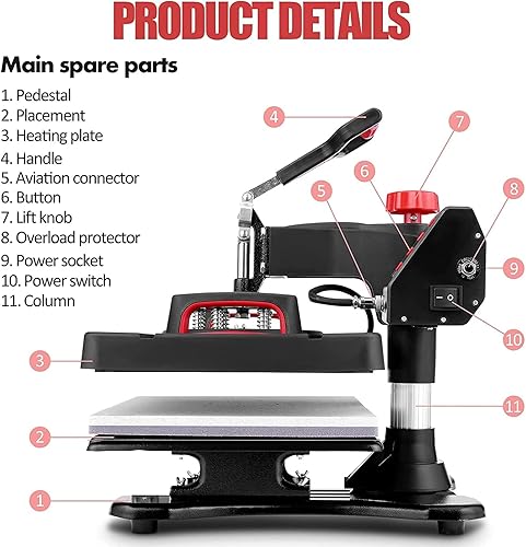 Miniatura 8 de Máquina de prensa de calor industrial 8 en 1 mejorada de 15 x 12  Potencia de sublimación de oscilación digital, calefacción de grado profesional,