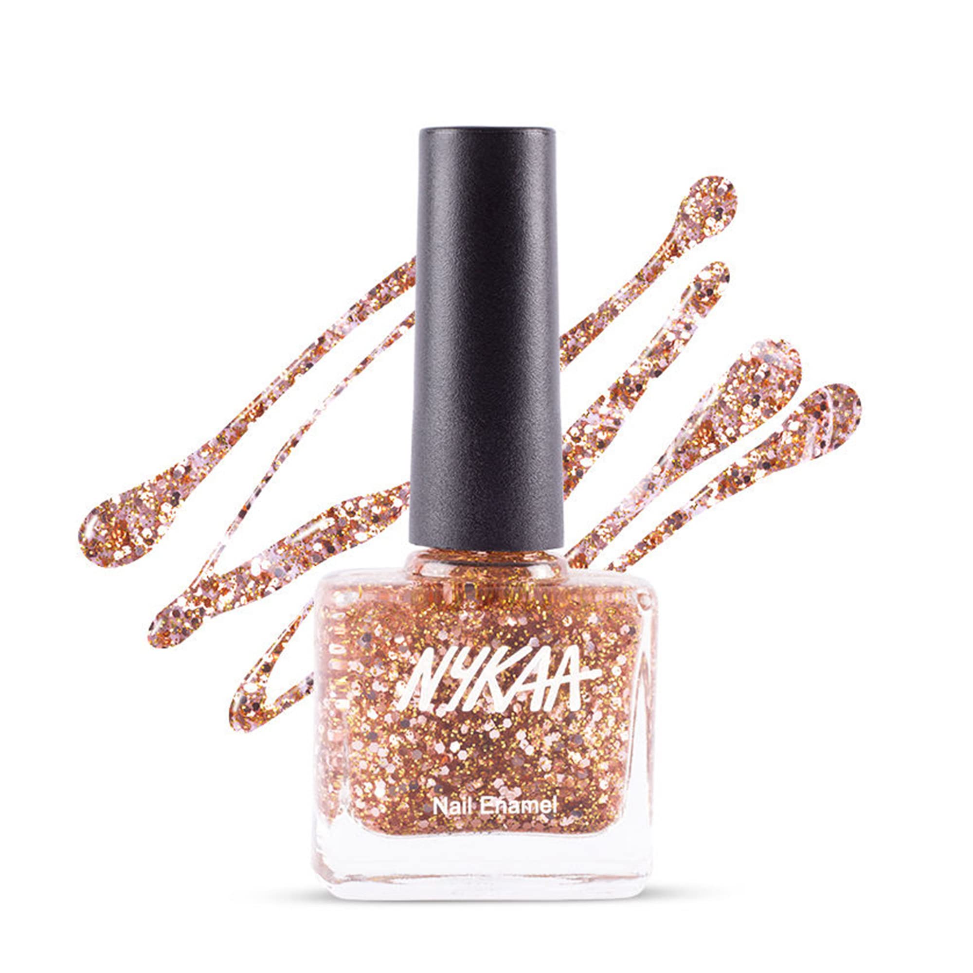 Nykaa Nail Enamel Glitter Coat Polish - (Boujee Rose Gold 225) - Gold shade - nail polish with long lasting colour, rich pigment, one stroke application(9ml)
