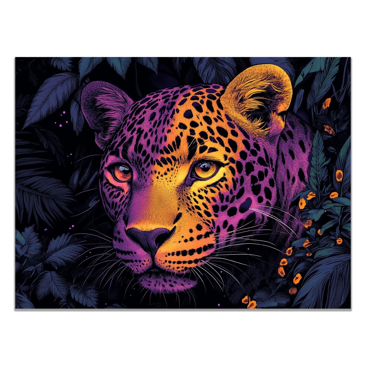 TZKRWRH Cheetah Wall Art Print Jungle Animals Decor Purple Golden Leopard Leopard Pictures, Animal Portrait Painting, African Wild Animal Art Poster(Purple 51)-80x120cm Unframed
