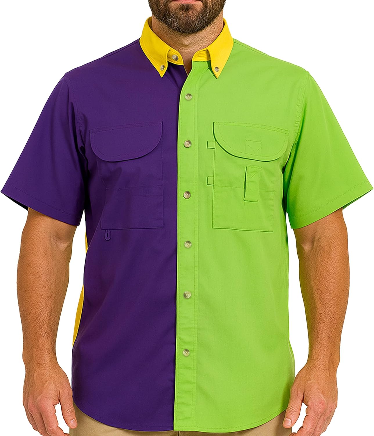 Mardi Gras Men's Fishing Shirt Short Sleeves