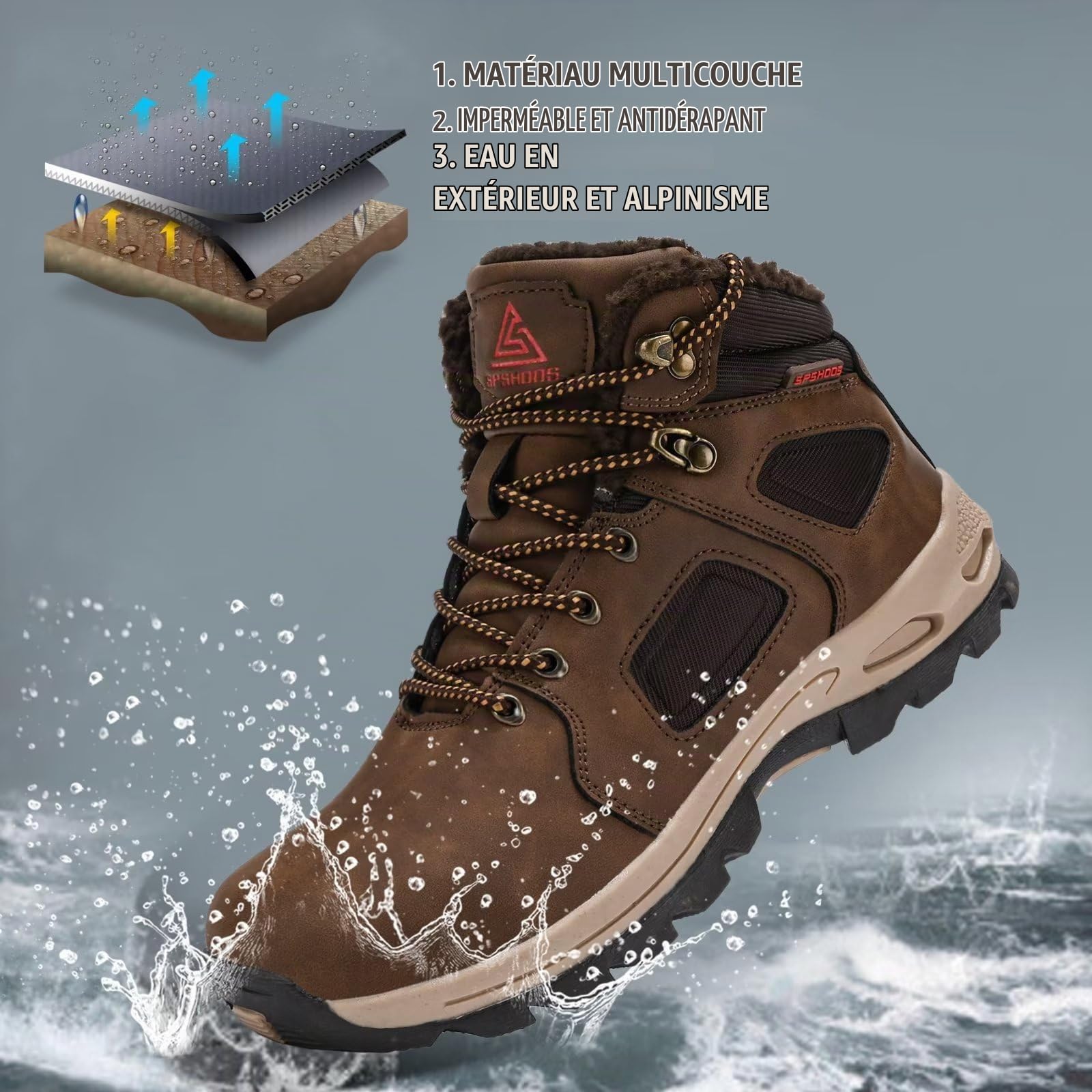 Bottes de Neige Homme Snow Boots Hiver Bottes de Randonnée Impermeable Trekking Chaudes Chaussures