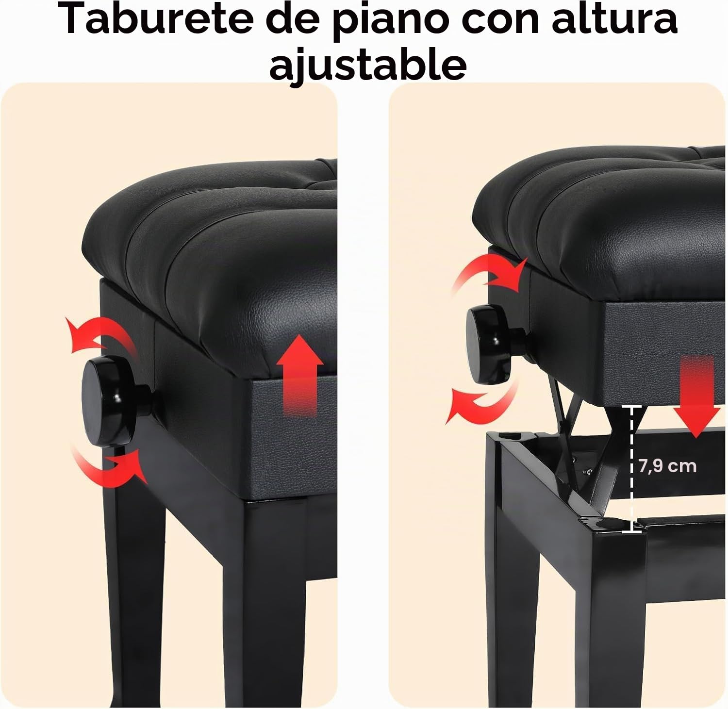 LIFERUN Banqueta Piano Doble, Regulable en Altura 50-58 cm, Taburete de Piano con Espacio de Almacenamiento, Patas Curvas de Madera Taburete Teclado, Cojín de Asiento Engrosado, Carga 200KG, Negro