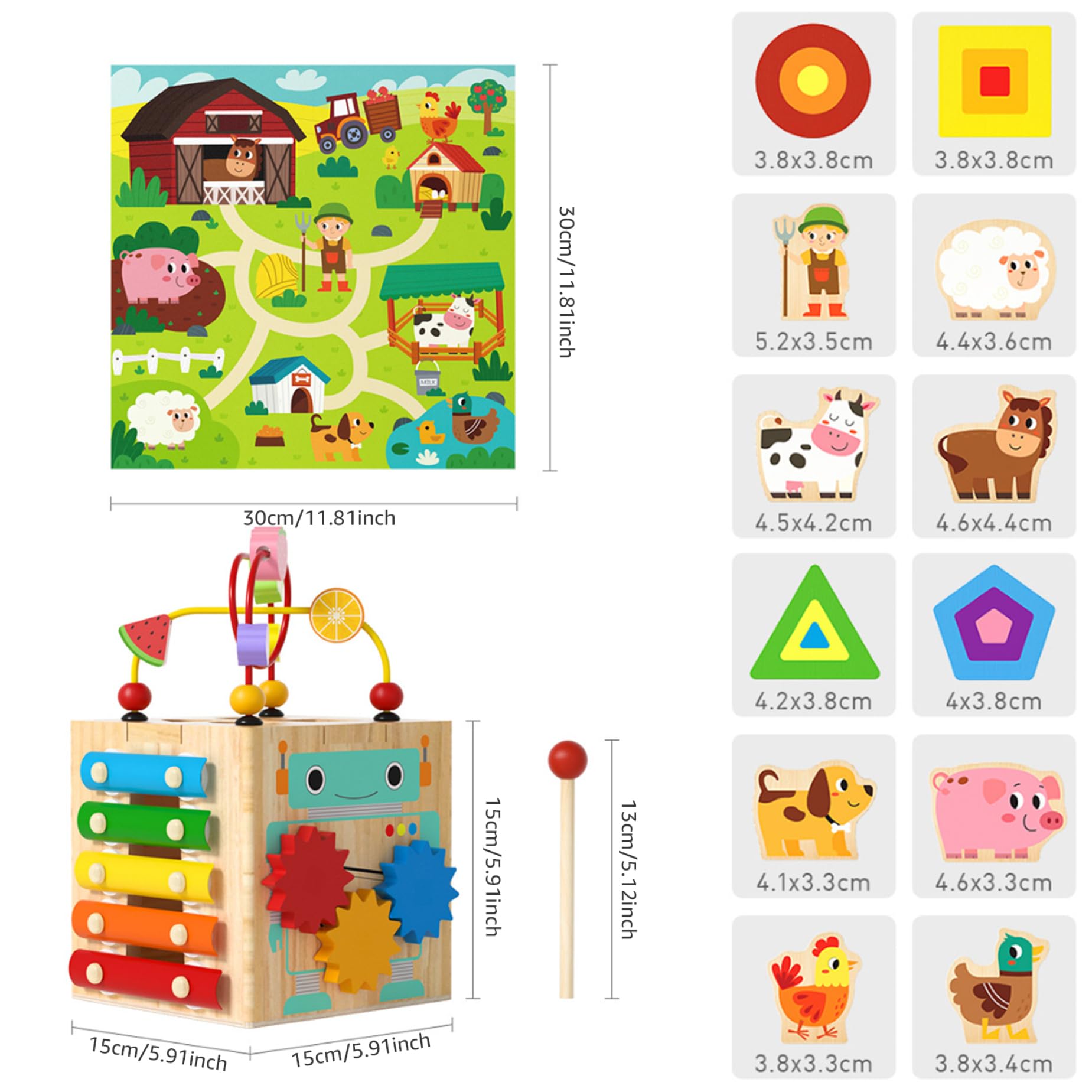 Juguetes de cubo de actividades de madera, 1 juego 6 en 1, cubo de actividades multifuncional para bebés, juguetes sensoriales educativos y de aprendizaje para niños para vacaciones y cumpleaños