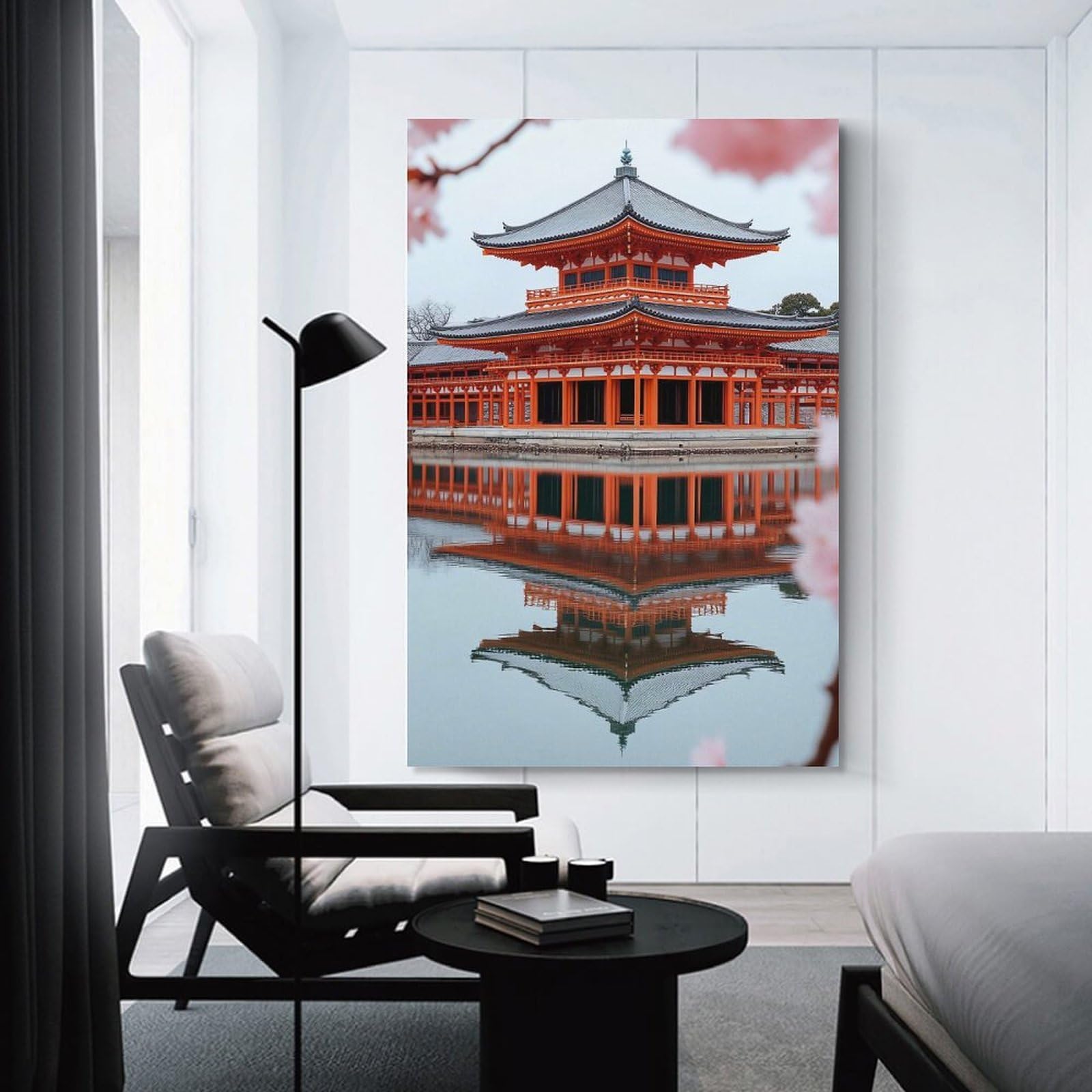 Junmoney Wall Picture Print Byodo-in Temple Reflection, 12x18inch(30x45cm), for Wall Displays, Bedrooms Or Room Updates, Wall Decor Suited to Curated Displays