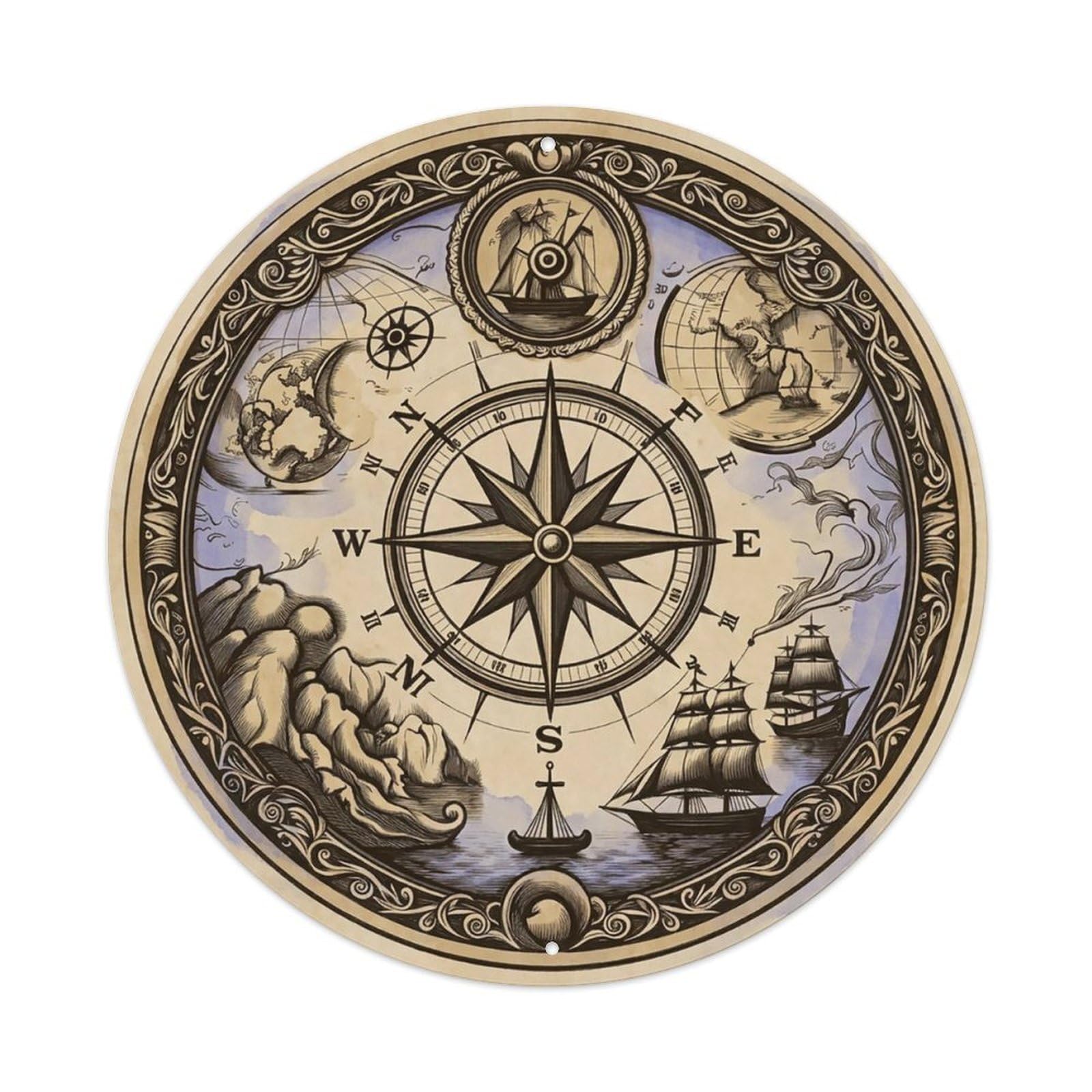 Vintage Nautical Compass World Map Starlight Heritage Metal Tin Sign