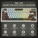 RK ROYAL KLUDGE L75 Clavier mécanique de montage d'étanchéité avec clés Knob/Macro & Plaque nominative tactile, Tri-mode 75% TKL Clavier sans fil BT/2.4G/USB-C, Swappable à chaud, Pro Logiciel, massif 8000mAh pile