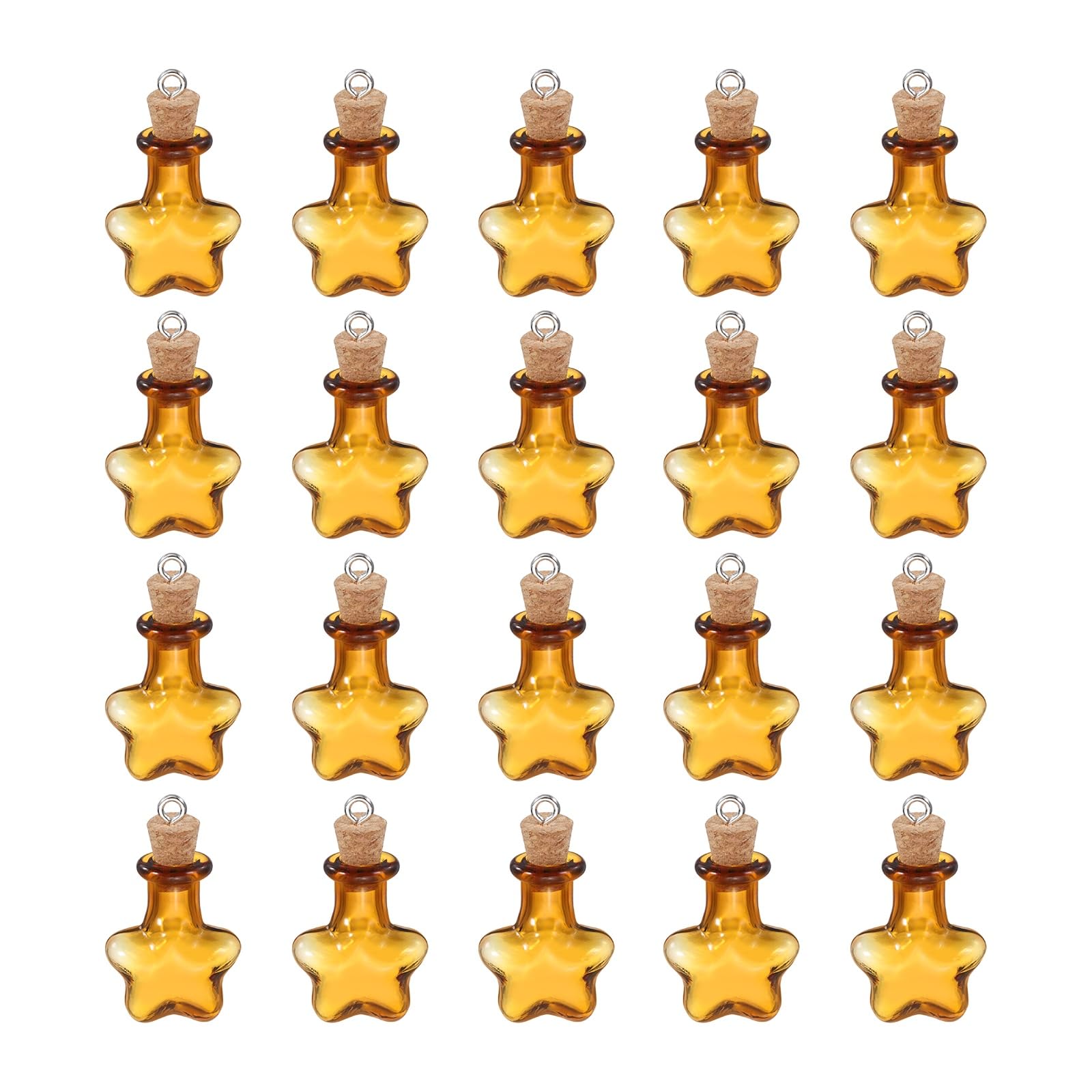 sourcing map 20 Pcs Mini Glass Bottles Jars, Star Small Cute Glass Jars Vials Pendants Small Vials Wishing Bottle with Cork Stoppers and Eye Screws for DIY Crafts Wedding Favors, Champagne