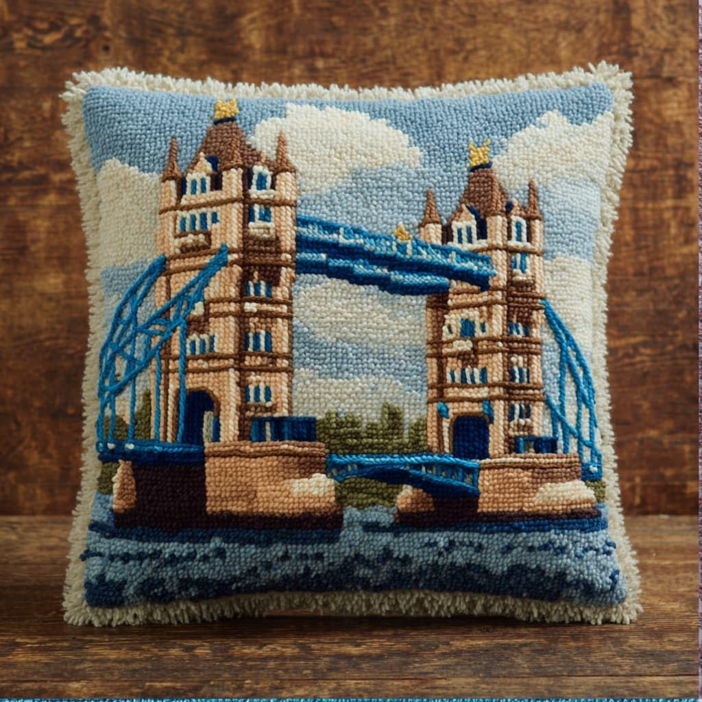 Latch Hook Pillow Kit For Adults,City Bridge 17X17In Latch Hook Kit For Pillow Cover With Instruction For Beginner Cross Stitch Sofa Cushion Cover With Crochet Yarn For Beginners And Home Decor