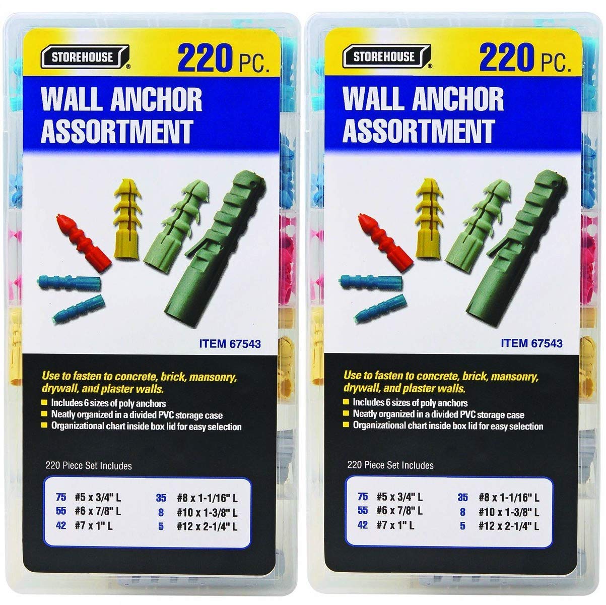 Set of 2 Storehouse 67543 220 Piece Wall Anchor Assortment: Amazon.com:  Industrial & Scientific