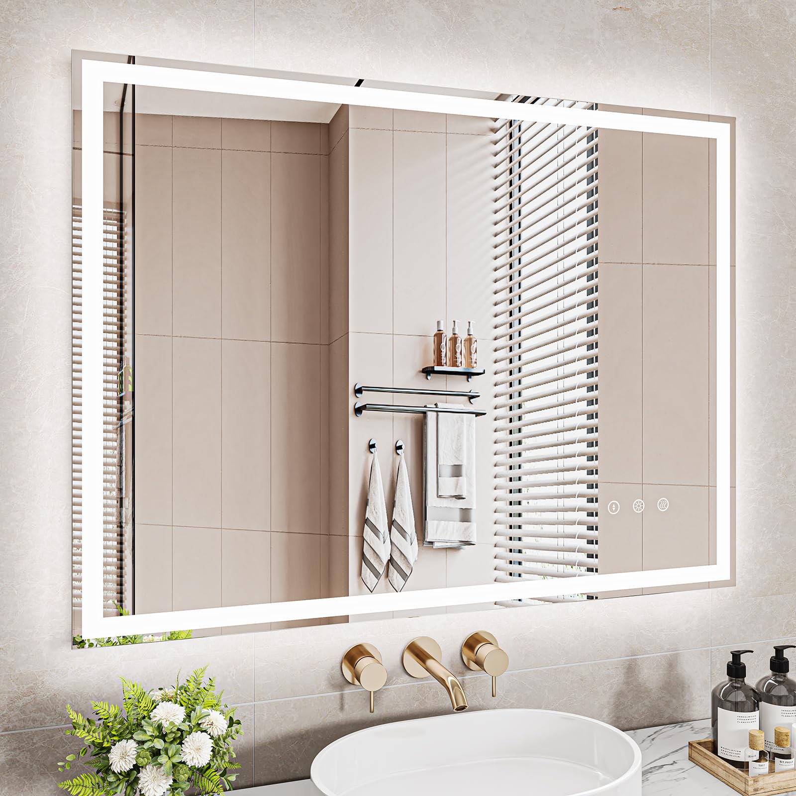 Dripex Miroir Salle de Bain 60x80cm avec éclairage, Miroir Lumieux Mural Dimmable avec 3 Couleurs Lumineuses, Fonction Mémoire, Interrupteur Tactile