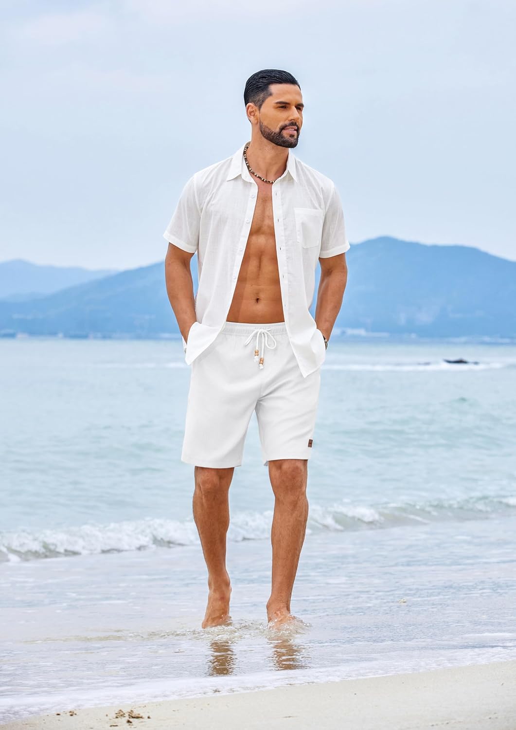 COOFANDY Mens Summer Beach Shorts Casual Elastic Waist Drawstring Short Vacation Shorts with Pockets - Image 4