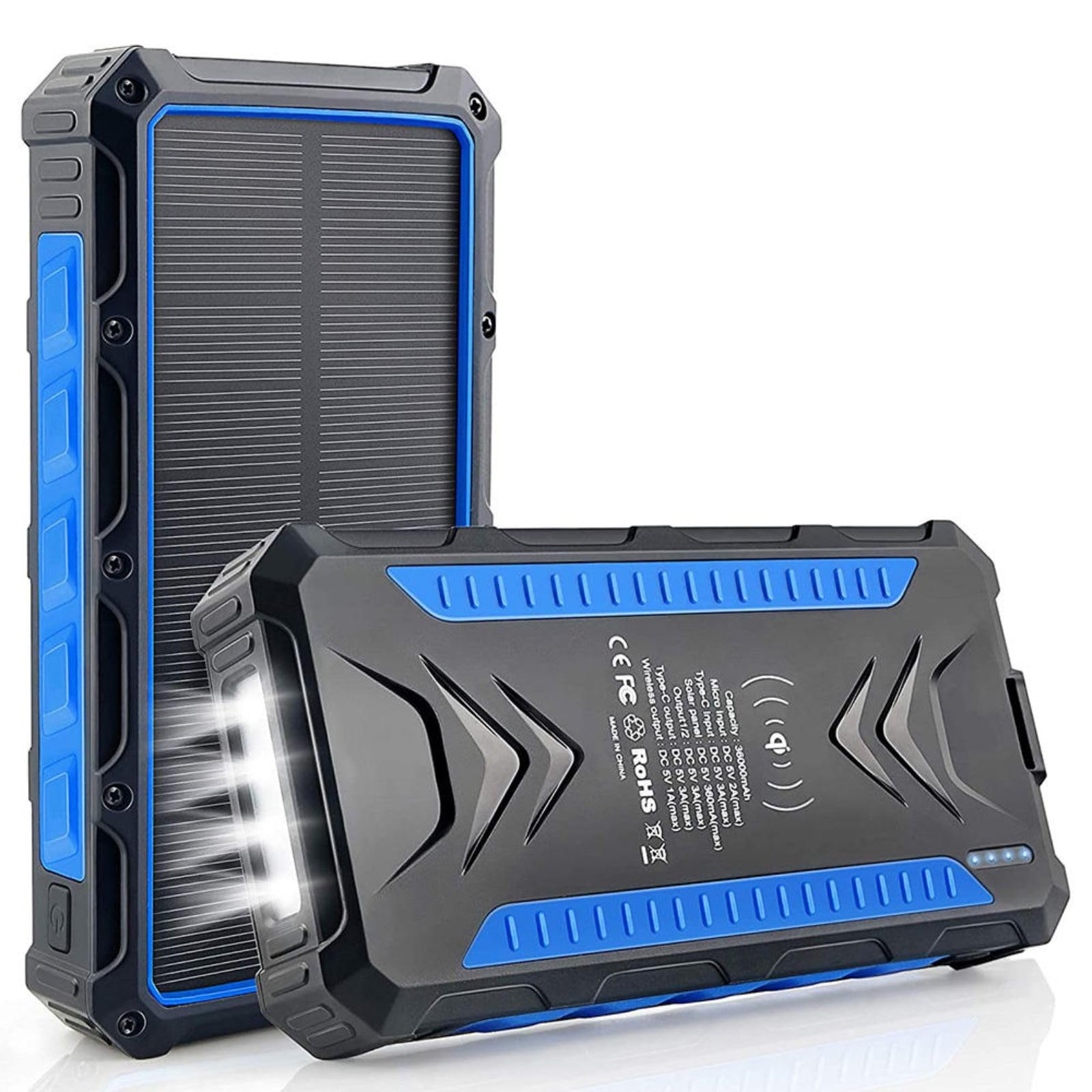 Solar Power Bank, 36000mAh, Wireless Charging, Fast Charging 3.0, IP65 Waterproof, with Flashlight, for Outdoor Use-image-43