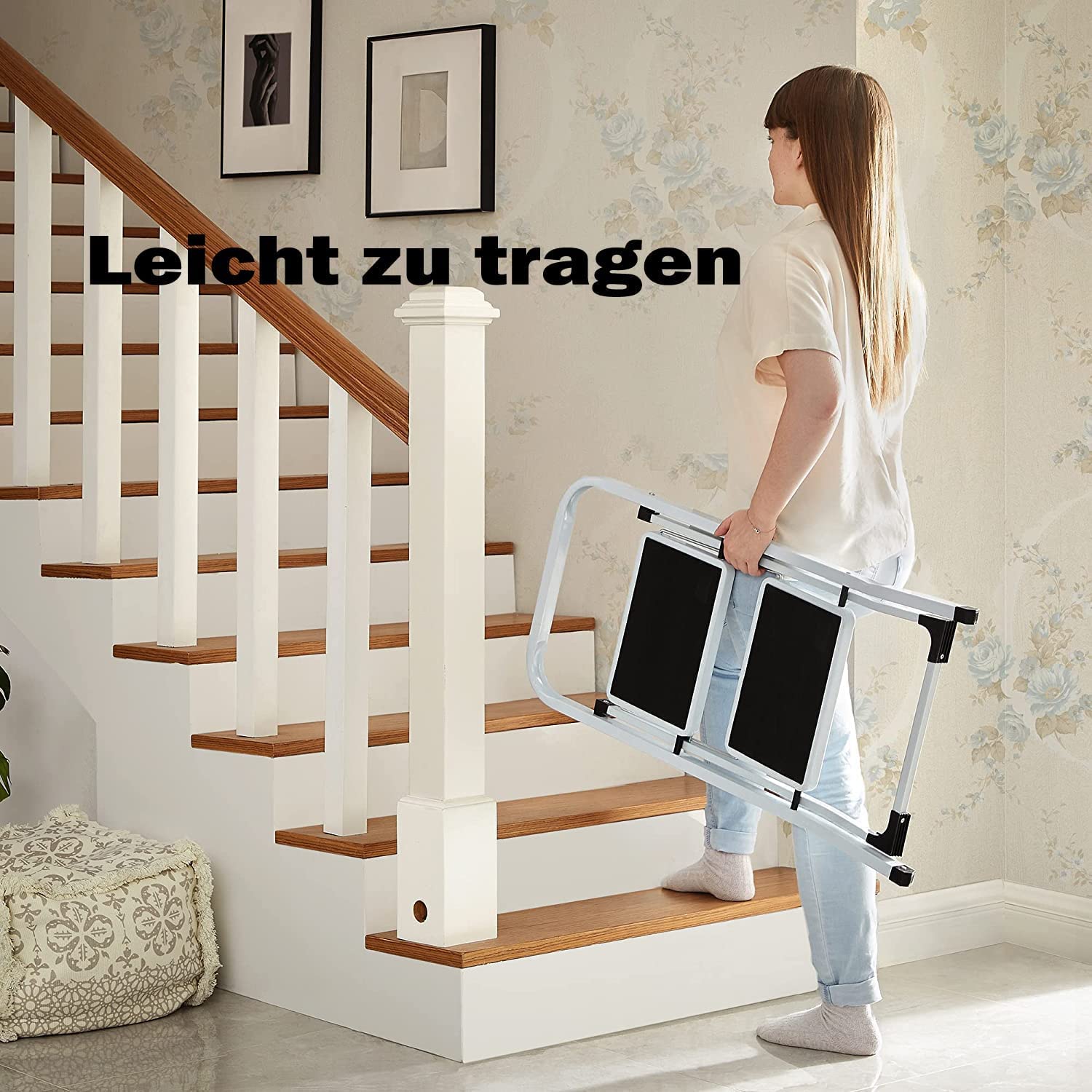 Escalera 2 Peldaños con Patas de Goma Antideslizantes y Pedal Ancho, MAX 150 kg, Peldaños para Cocinas, Casa, Exteriores, Adultos