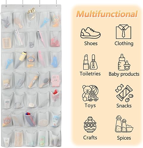 Miniatura 3 de Organizador de zapatos con 35 bolsillos grandes sobre la puerta, organizador de zapatos colgante para puerta, bolsa de almacenamiento de zapatos de