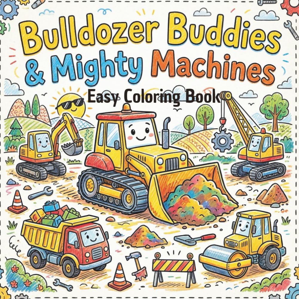 Bulldozer Buddies & Mighty Machines: Easy Coloring Book for Kids Ages 4-12: Cute Construction Vehicles, Dump Trucks, and Excavators for Boys & Girls