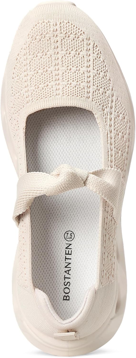 BOSTANTEN Comfortable Mary Jane Sneakers for Women - Lightweight & Breathable, Slip On Casual Shoes 2026, Wide Toe Box, Cushioned Sole for All-Day Walking/Work