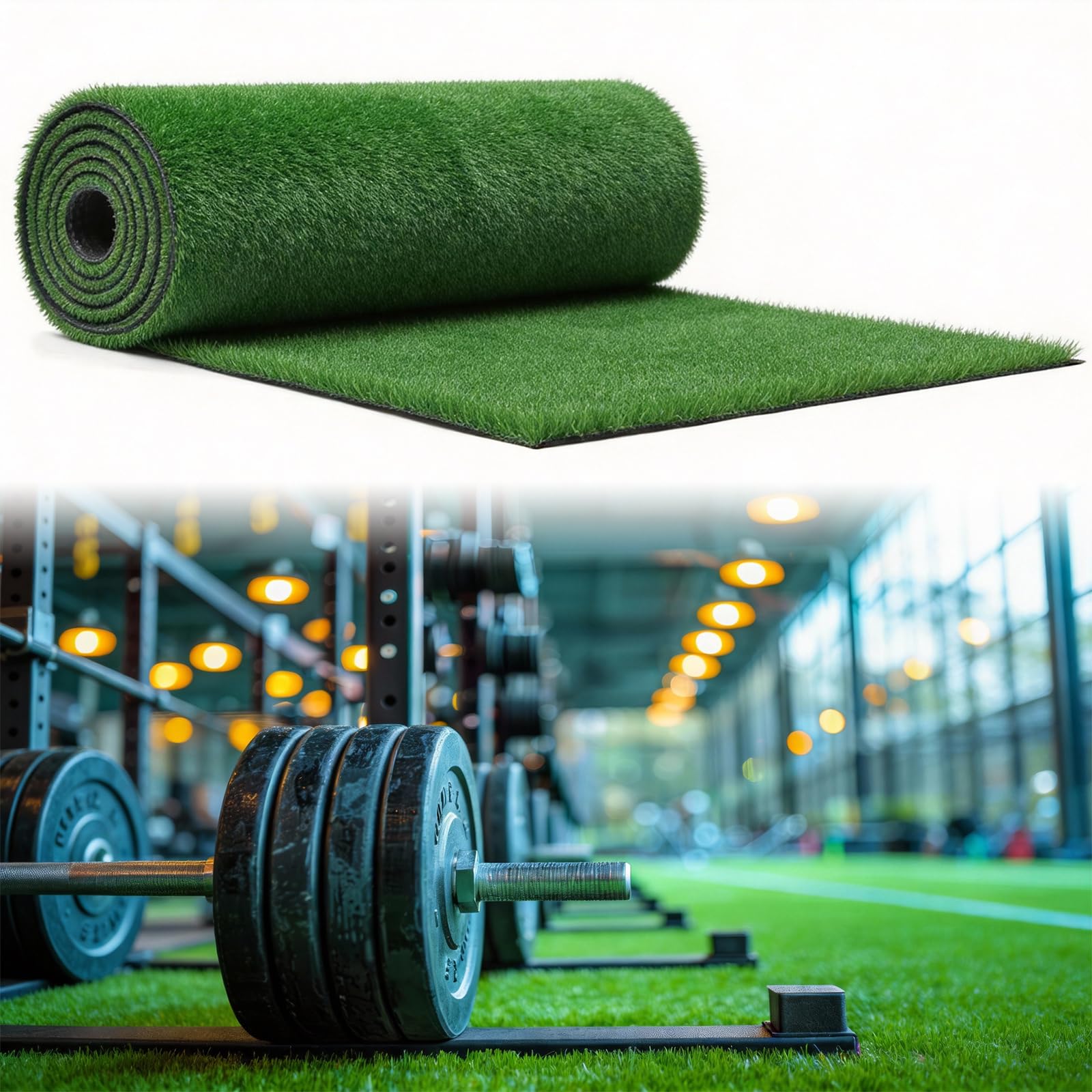 Photo 1 of BreezeHug 65' x 5' (325 Sq. Ft) Gym Flooring Roll Turf Artificial Sports Sled Strips Turf Fake Grass with Non Slip Backing for Weight Sled Push Gym Equipment Training Indoor Outdoor, Green, 0.4" H