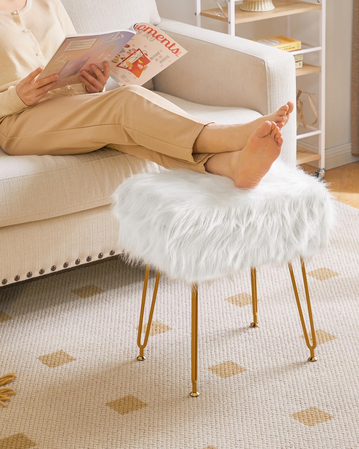 IBUYKE Tabouret Fausse Fourrure vanité avec Stockage, Blanc WBD022W