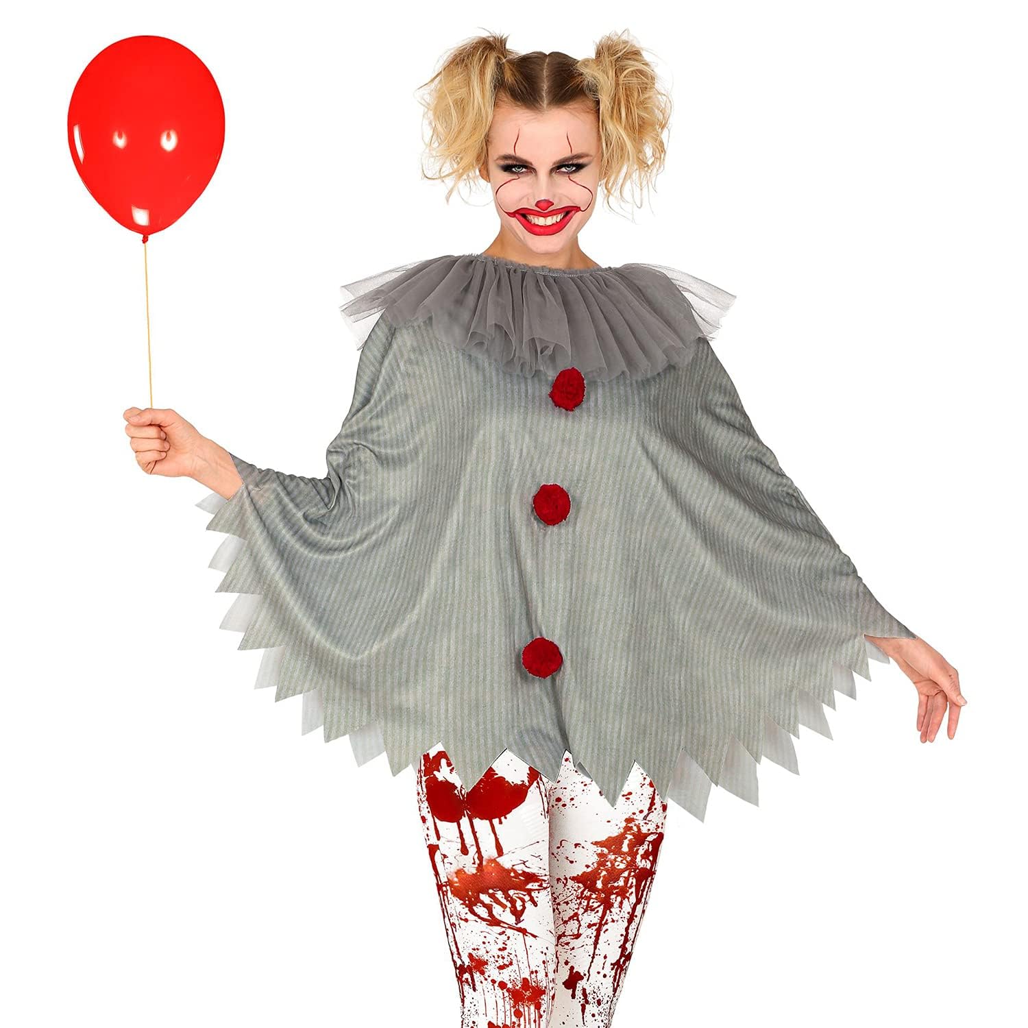 Widmann 48151 48151 Horror Clown Costume, Poncho, Joker, Theme Party, Halloween, Women, Multi-Colour, One Size Fits Most Adult
