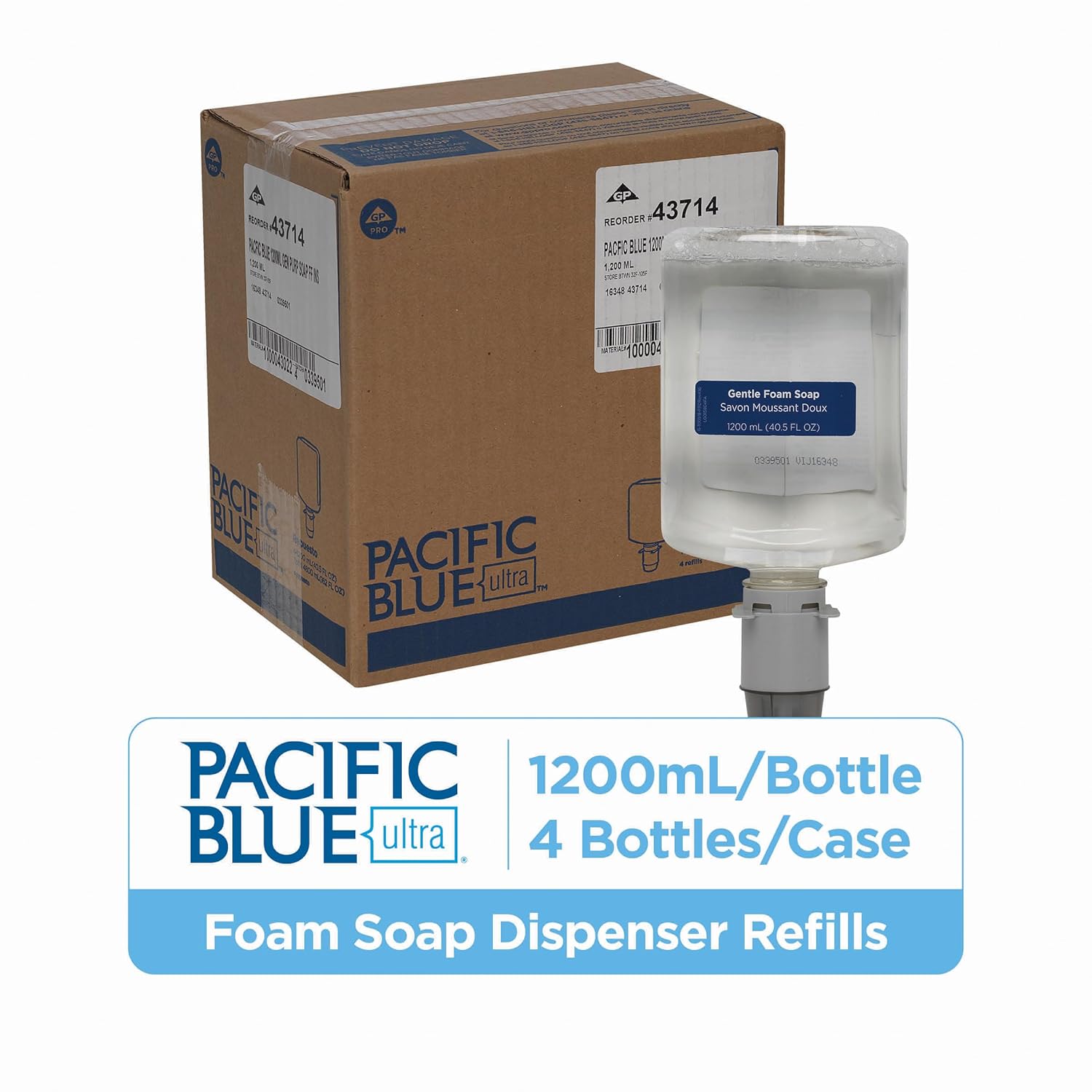 Pacific Blue Ultra Gentle Foam Hand Soap Refill (43714), Compatible Only with Pacific Blue Ultra Manual Dispenser, Dye and Fragrance-Free, 40.5 fl oz, 4 Refills Case